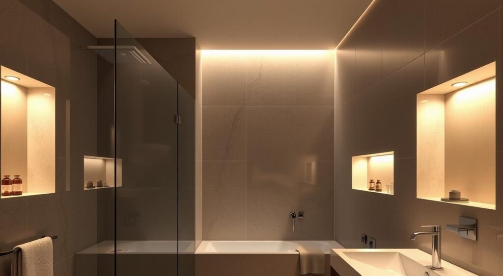 iluminacao-decorativa-em-banheiros-modernos-1024x563 Banheiros com Nichos Embutidos: 10 Modelos e Estilos que vão te Encantar