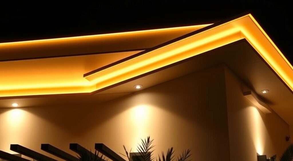 iluminacao-na-platibanda-1024x563 Casa com Telhado Embutido: Platibanda com Design Moderno