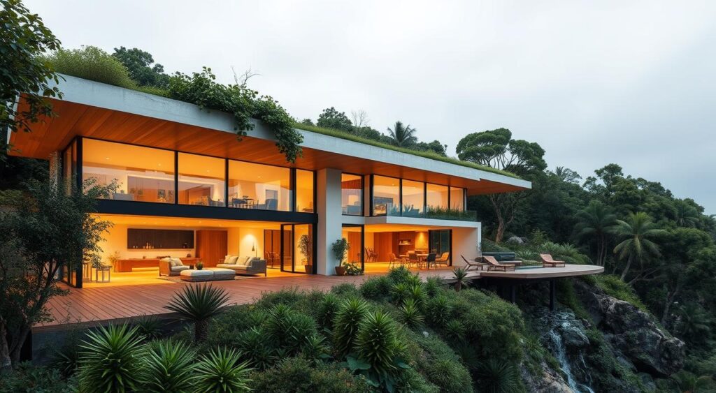 tendencias-de-design-e-integracao-com-natureza-1024x563 Casa com Telhado Embutido: Platibanda com Design Moderno