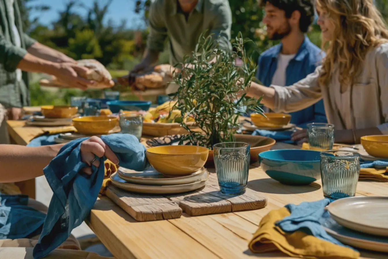 almoco-acolhedor-ao-ar-livre-com-distribuicao-de-paes-e-frutas-em-mesaretangular-de-madeira-clara-cheia-de-vida O truque das camadas na mesa posta deixa qualquer almoço simples com cara especial almoco-acolhedor-ao-ar-livre-com-distribuicao-de-paes-e-frutas-em-mesaretangular-de-madeira-clara-cheia-de-vida O truque das camadas na mesa posta deixa qualquer almoço simples com cara especial