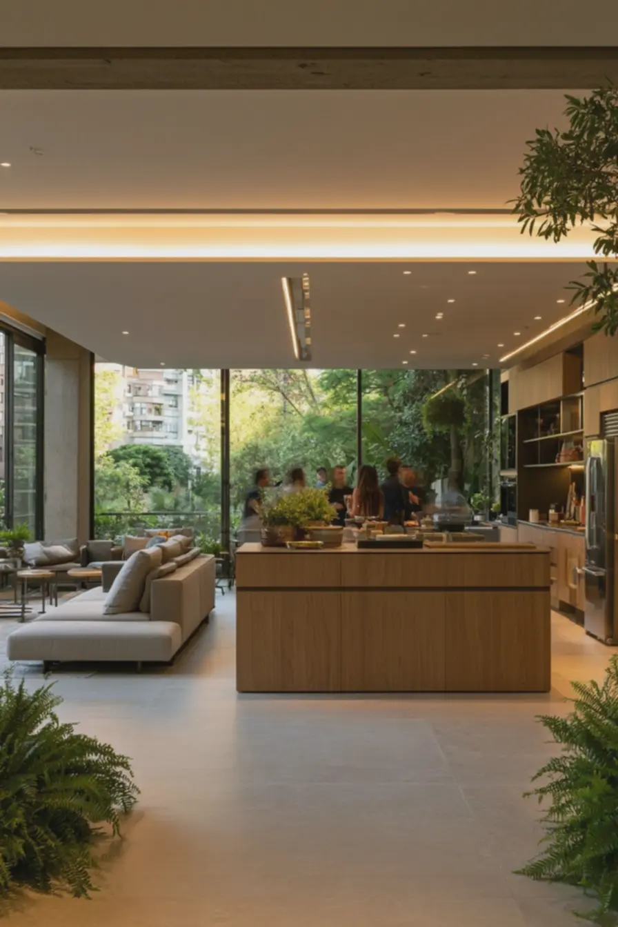 ambiente-integrado-com-cozinha-e-sala-em-piso-porcelanato-bege-acetinado-criandocontinuidade-visual Como escolher elementos que conectam a cozinha ao restante da casa e reforçam a harmonia do ambiente integrado ambiente-integrado-com-cozinha-e-sala-em-piso-porcelanato-bege-acetinado-criandocontinuidade-visual Como escolher elementos que conectam a cozinha ao restante da casa e reforçam a harmonia do ambiente integrado