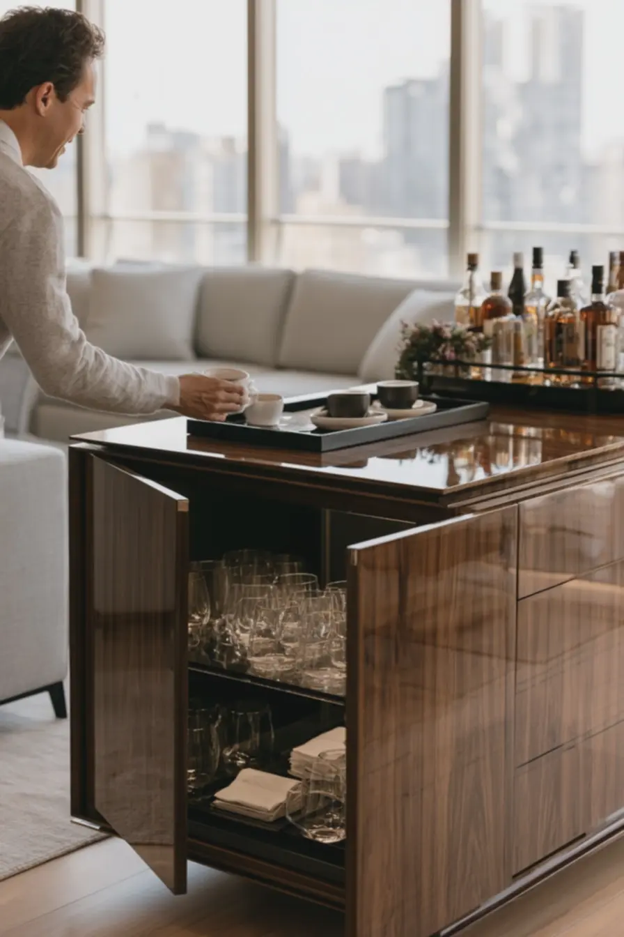 aparador-de-madeira-escura-com-verniz-acetinado-em-sala-de-estar-para-encontrossociais O aparador voltou para a decoração, mas agora ele tem uma função muito mais estratégica aparador-de-madeira-escura-com-verniz-acetinado-em-sala-de-estar-para-encontrossociais O aparador voltou para a decoração, mas agora ele tem uma função muito mais estratégica
