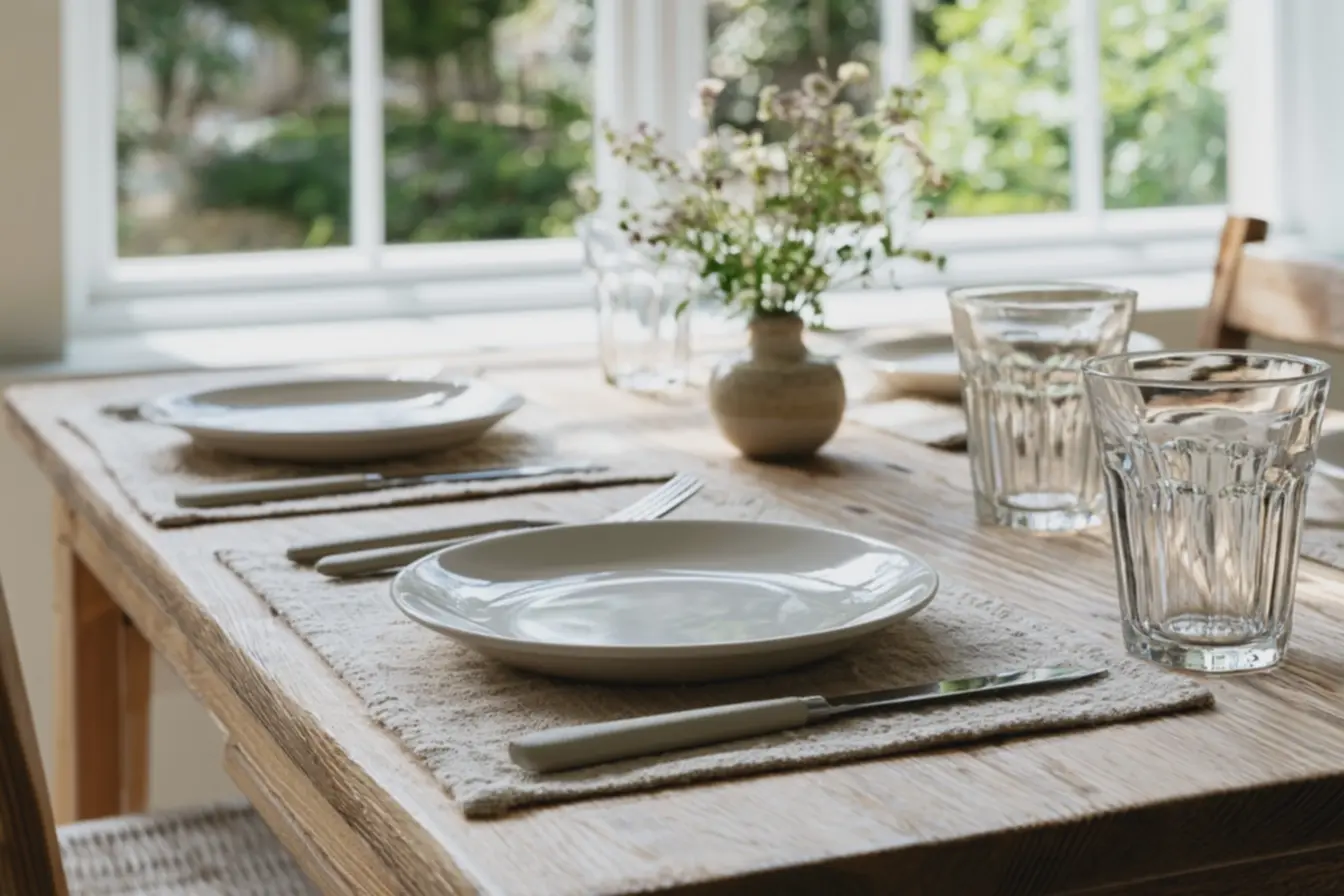arranjo-pratico-de-mesa-com-jogos-americanos-de-algodao-cru-e-copos-de-vidrogrosso-em-cozinha-domestica A mesa do dia a dia pode ficar linda sem parecer montada demais arranjo-pratico-de-mesa-com-jogos-americanos-de-algodao-cru-e-copos-de-vidrogrosso-em-cozinha-domestica A mesa do dia a dia pode ficar linda sem parecer montada demais