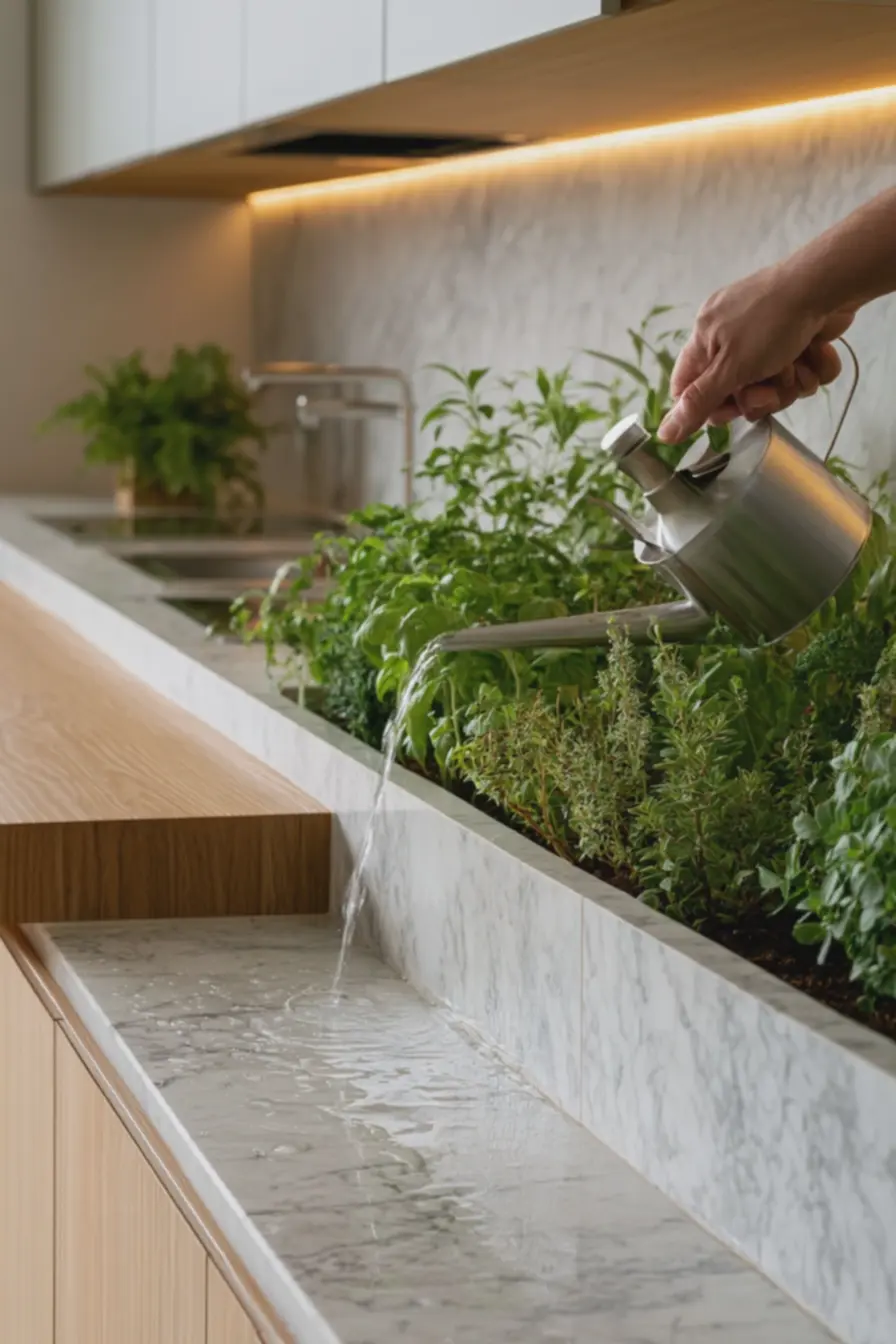 bancada-de-cozinha-com-revestimento-em-marmore-sintetico-branco-e-bancada-demadeira-laminada-clara-impermeabilizada Essa combinação de madeira, pedra e verde está aparecendo nos projetos mais atuais bancada-de-cozinha-com-revestimento-em-marmore-sintetico-branco-e-bancada-demadeira-laminada-clara-impermeabilizada Essa combinação de madeira, pedra e verde está aparecendo nos projetos mais atuais
