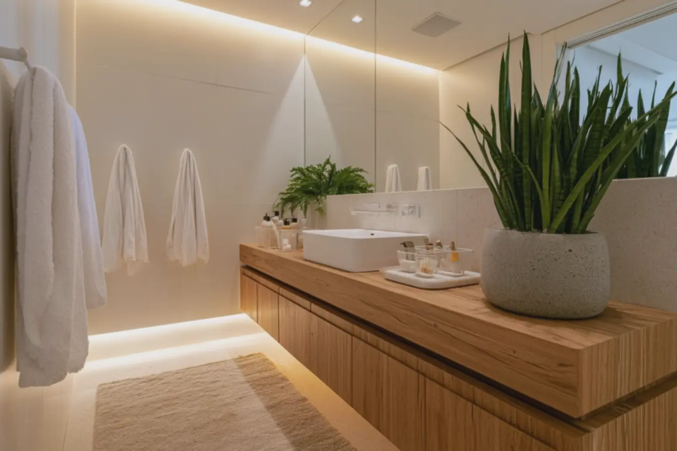banheiro-compacto-estilo-spa-com-bancada-de-madeira-clara-organizada-e-produtosdistribuidos-em-cestos-pequenos-transparentes-e-bandejas-de-ceramica-branca O banheiro com cara de spa virou obsessão, mas dá para adaptar sem gastar uma fortuna banheiro-compacto-estilo-spa-com-bancada-de-madeira-clara-organizada-e-produtosdistribuidos-em-cestos-pequenos-transparentes-e-bandejas-de-ceramica-branca O banheiro com cara de spa virou obsessão, mas dá para adaptar sem gastar uma fortuna