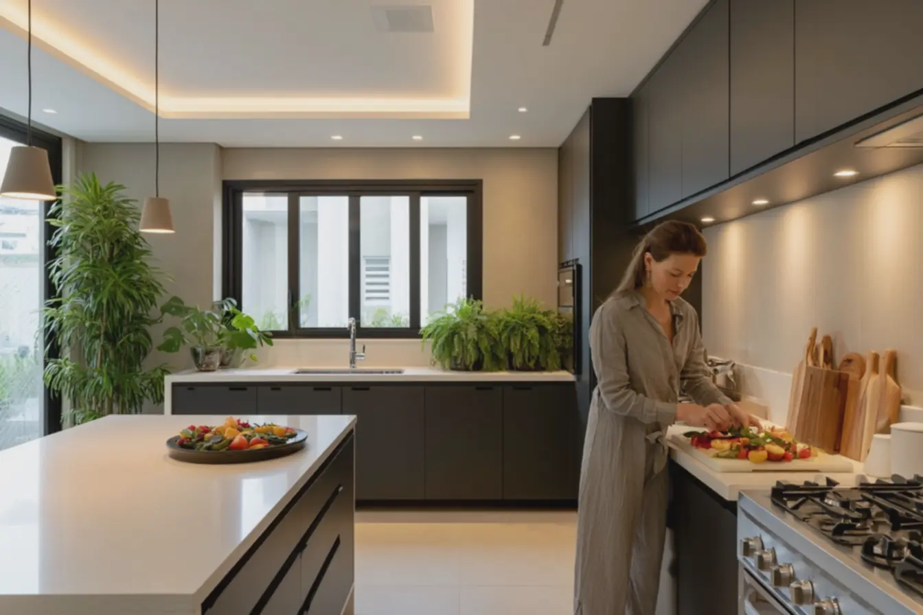 decoracao-de-cozinha-escura-com-plantas-verdes-e-utensilios-em-madeira-naturalao-lado-do-fogao-embutido-inox-fosco As cozinhas escuras voltaram, mas não do jeito pesado que muita gente imagina decoracao-de-cozinha-escura-com-plantas-verdes-e-utensilios-em-madeira-naturalao-lado-do-fogao-embutido-inox-fosco As cozinhas escuras voltaram, mas não do jeito pesado que muita gente imagina
