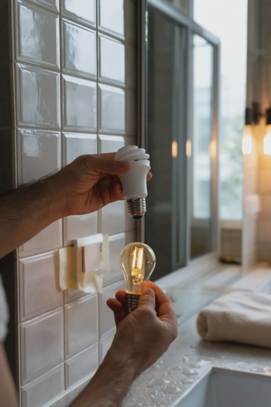 demonstracao-de-lampada-led-amarelada-sendo-instalada-em-banheiro-simples-eorganizado-com-protecao-de-fita-isolante-no-interruptor O banheiro com cara de spa virou obsessão, mas dá para adaptar sem gastar uma fortuna demonstracao-de-lampada-led-amarelada-sendo-instalada-em-banheiro-simples-eorganizado-com-protecao-de-fita-isolante-no-interruptor O banheiro com cara de spa virou obsessão, mas dá para adaptar sem gastar uma fortuna