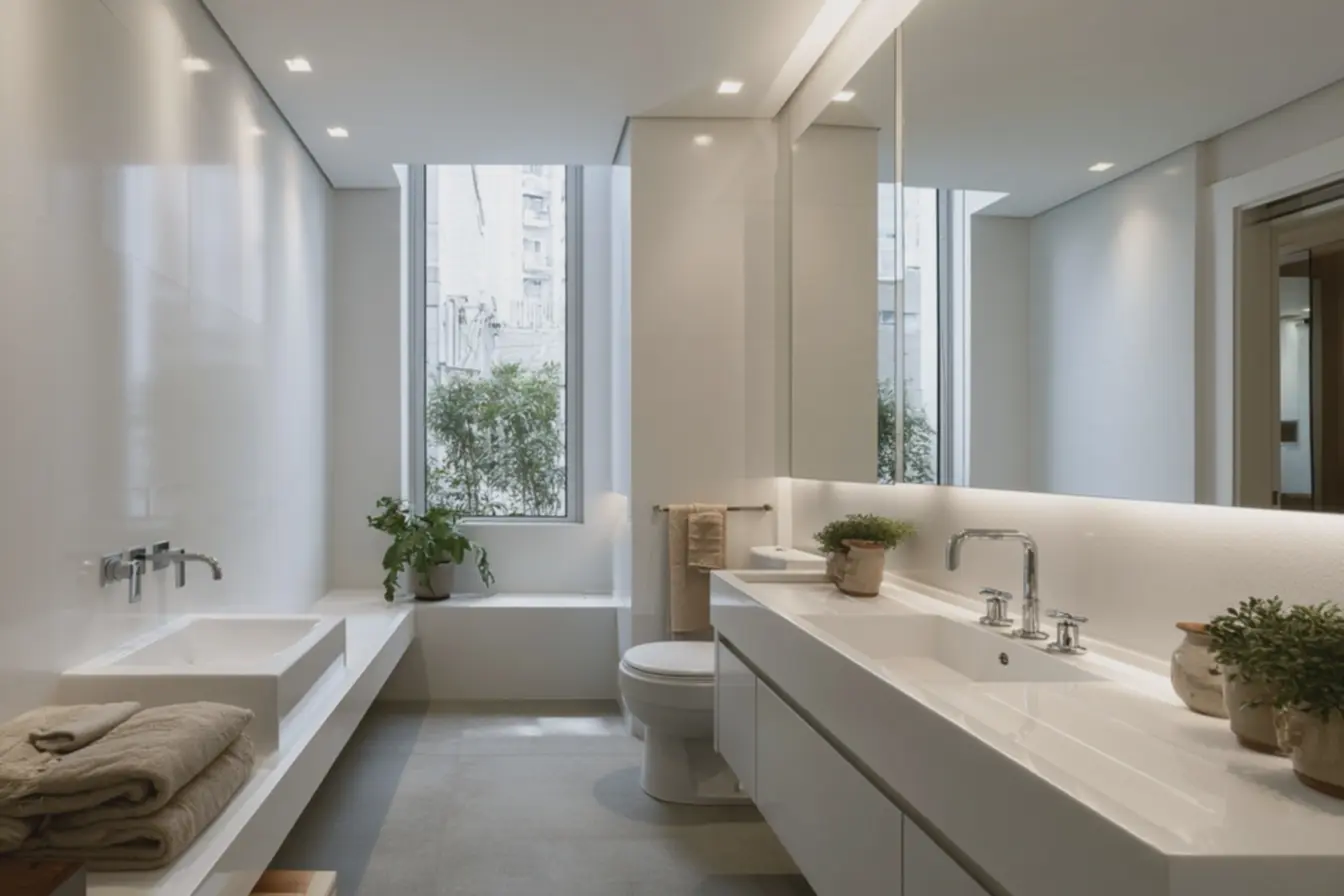 detalhes-de-piso-antiderrapante-porcelanato-fosco-cinza-claro-e-bancadas-emporcelana-toalhas-e-plantas-decorativas-organizadas Chega de parede lisa: Os novos revestimentos para banheiro chegaram para mudar tudo detalhes-de-piso-antiderrapante-porcelanato-fosco-cinza-claro-e-bancadas-emporcelana-toalhas-e-plantas-decorativas-organizadas Chega de parede lisa: Os novos revestimentos para banheiro chegaram para mudar tudo