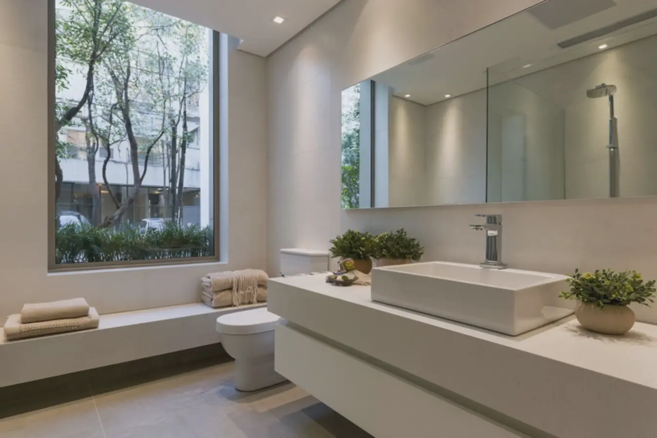 espelho-retangular-em-banheiro-claro-com-revestimento-porcelanico-brancoiluminacao-natural-e-atmosfera-limpa-e-sofisticada Chega de parede lisa: Os novos revestimentos para banheiro chegaram para mudar tudo espelho-retangular-em-banheiro-claro-com-revestimento-porcelanico-brancoiluminacao-natural-e-atmosfera-limpa-e-sofisticada Chega de parede lisa: Os novos revestimentos para banheiro chegaram para mudar tudo