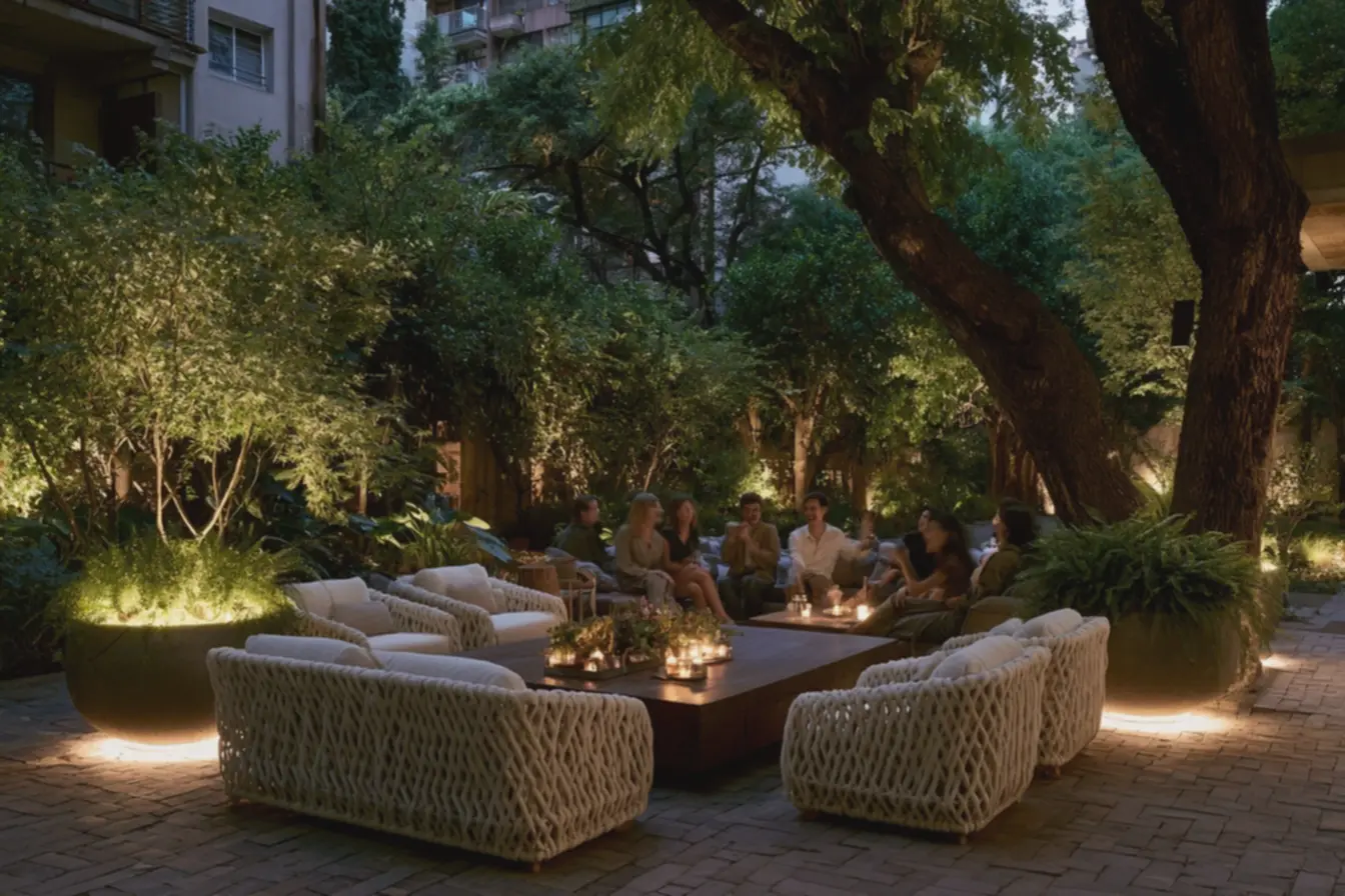 grupo-de-pessoas-relaxadas-conversando-em-area-externa-com-iluminacao-suave-esombras-dramaticas-de-folhagens Como a iluminação estratégica pode transformar o charme do seu quintal e elevar o aconchego das noites ao ar livre grupo-de-pessoas-relaxadas-conversando-em-area-externa-com-iluminacao-suave-esombras-dramaticas-de-folhagens Como a iluminação estratégica pode transformar o charme do seu quintal e elevar o aconchego das noites ao ar livre