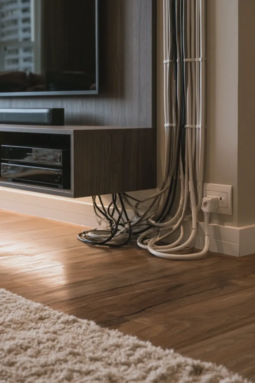 organizacao-dos-cabos-em-sala-de-cinema-casa-com-canaletas-discretas-e-rack-demadeira-escura-com-equipamentos-de-som Como criar uma sala de cinema em casa: simples e aconchegante para curtir com a família organizacao-dos-cabos-em-sala-de-cinema-casa-com-canaletas-discretas-e-rack-demadeira-escura-com-equipamentos-de-som Como criar uma sala de cinema em casa: simples e aconchegante para curtir com a família