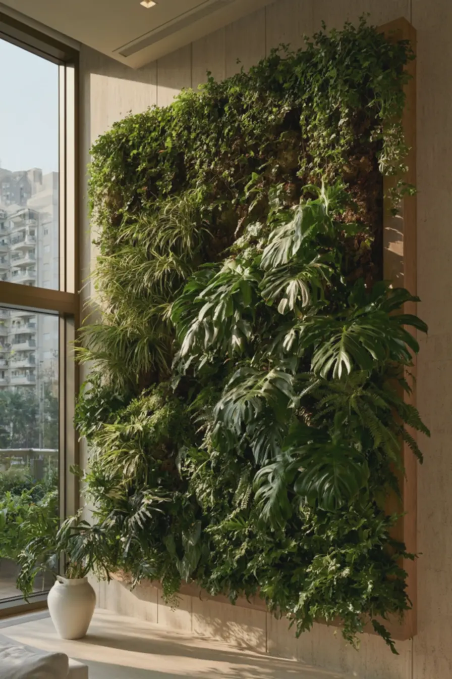 parede-verde-decorativa-com-plantas-pendentes-e-substrato-umido-criandoatmosfera-de-conforto-e-bem-estar O verde que conquista: ideias para criar paredes vivas que parecem verdadeiros refúgios naturais parede-verde-decorativa-com-plantas-pendentes-e-substrato-umido-criandoatmosfera-de-conforto-e-bem-estar O verde que conquista: ideias para criar paredes vivas que parecem verdadeiros refúgios naturais
