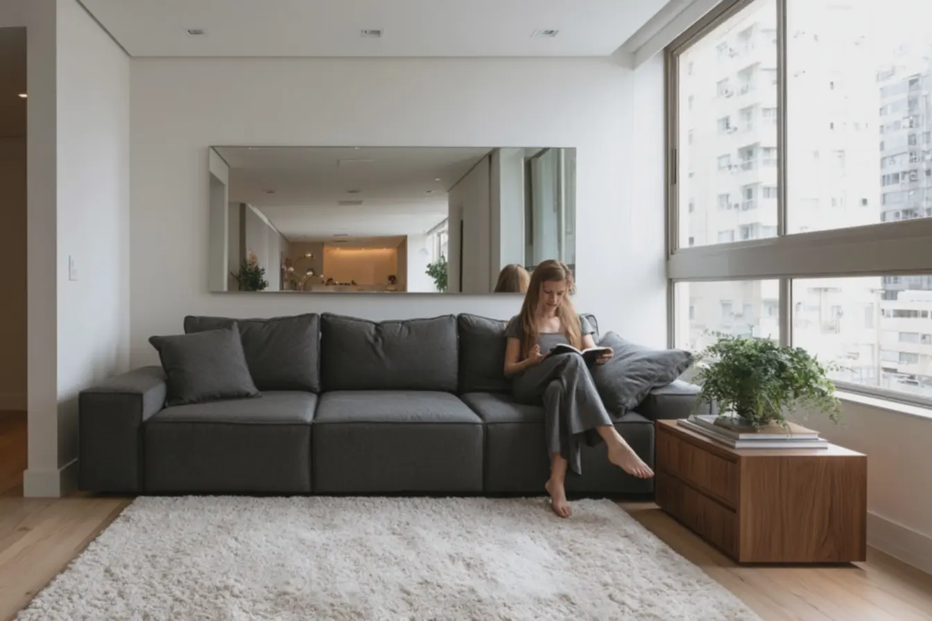 pessoa-lendo-no-sofa-em-sala-pequena-valorizada-pela-iluminacao-e-amplitudeproporcionada-pelo-espelho A decoração com espelhos voltou mais ousada e pode transformar ambientes pequenos pessoa-lendo-no-sofa-em-sala-pequena-valorizada-pela-iluminacao-e-amplitudeproporcionada-pelo-espelho A decoração com espelhos voltou mais ousada e pode transformar ambientes pequenos