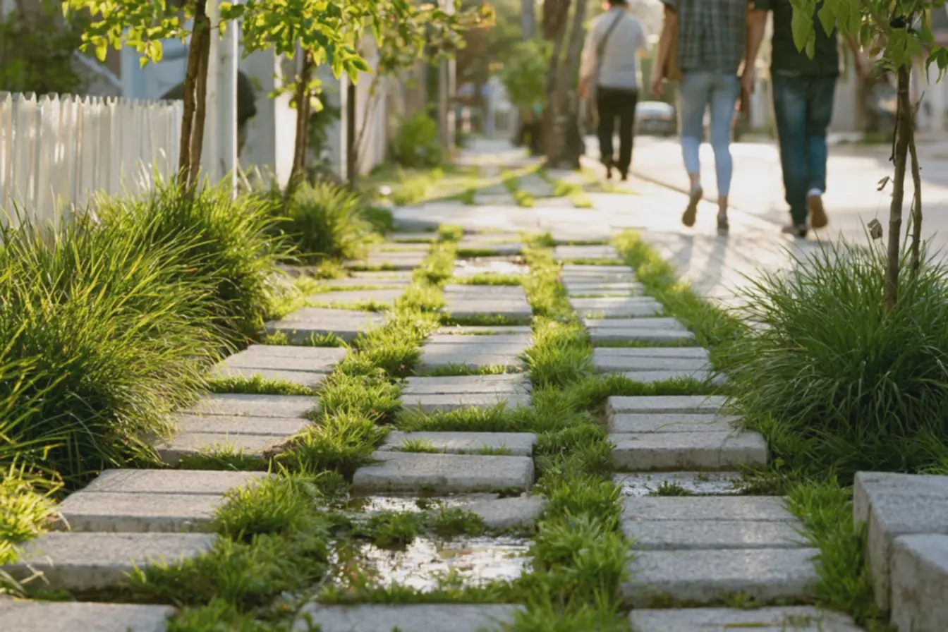 pessoas-caminhando-com-conforto-sobre-piso-permeavel-e-vegetacao-em-diaensolarado A calçada verde não é mais modinha: ela chegou pra ficar pessoas-caminhando-com-conforto-sobre-piso-permeavel-e-vegetacao-em-diaensolarado A calçada verde não é mais modinha: ela chegou pra ficar