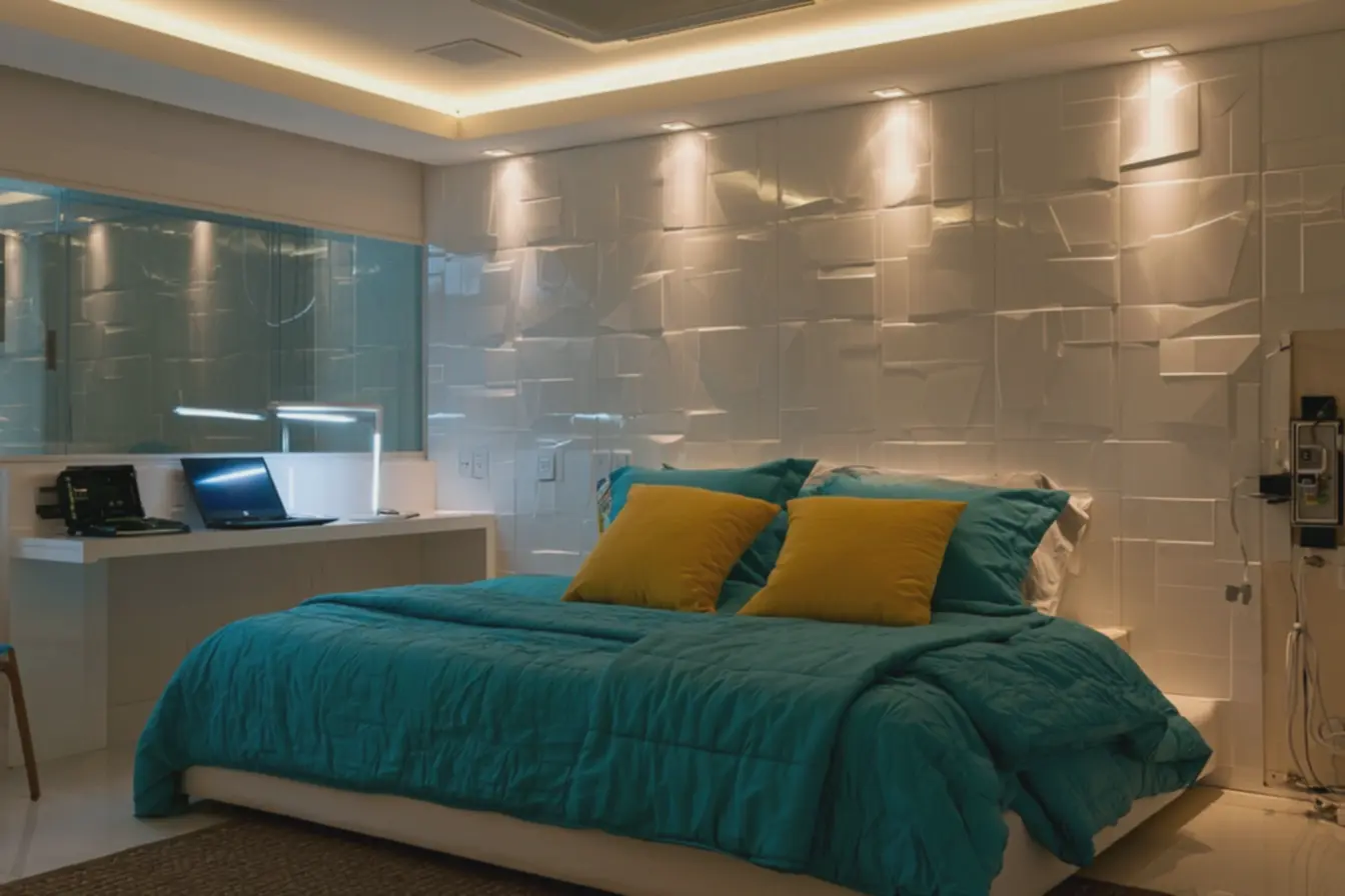 quarto-jovem-com-parede-revestida-por-paineis-3d-laminados-brancos-em-padraogeometrico Chega de reboco: Agora temos opções melhores em revestimento para parede quarto-jovem-com-parede-revestida-por-paineis-3d-laminados-brancos-em-padraogeometrico Chega de reboco: Agora temos opções melhores em revestimento para parede