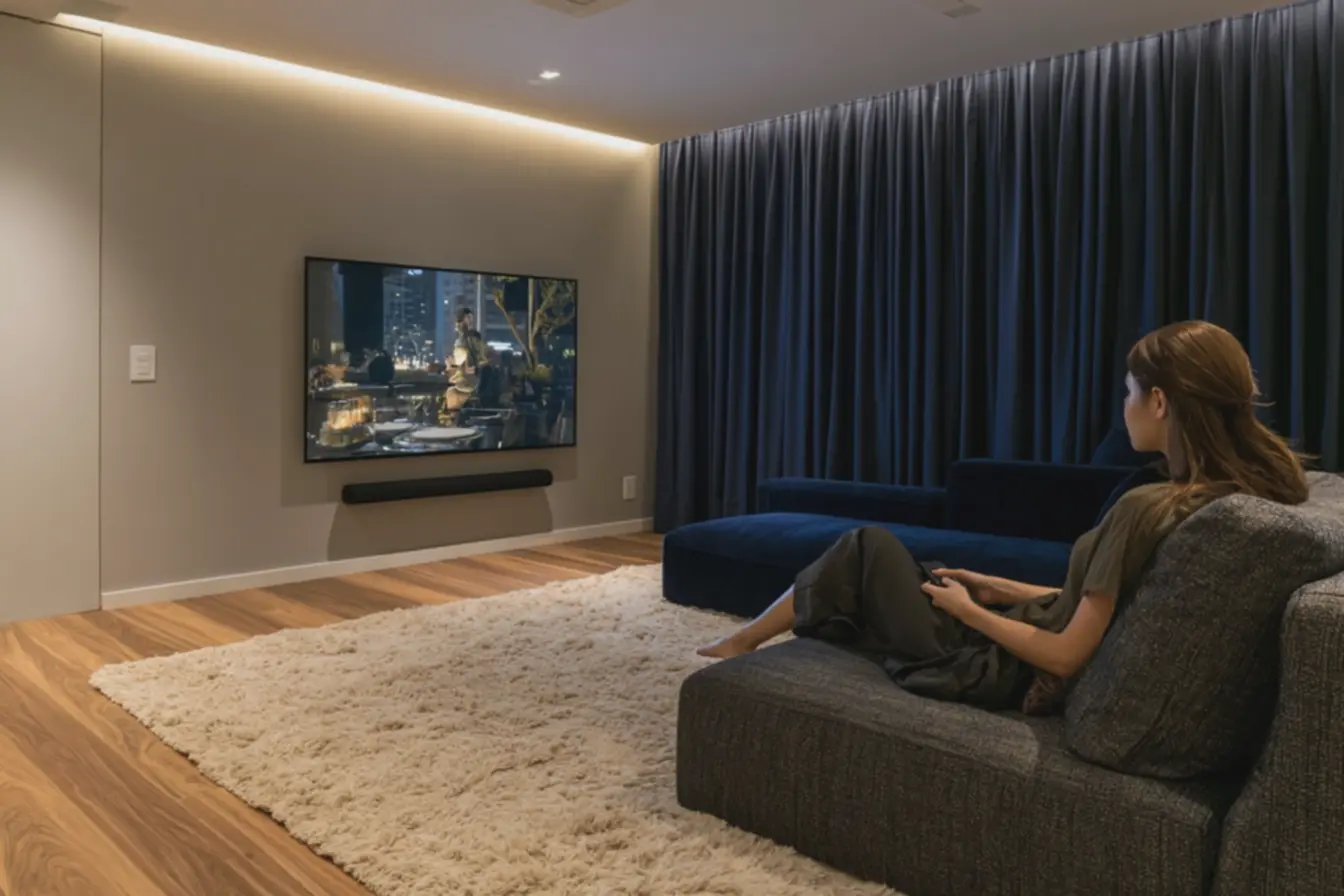 sala-de-cinema-aconchegante-com-sofa-retratil-cinza-e-tv-4k-de-55-polegadas-parafilme-em-familia Como criar uma sala de cinema em casa: simples e aconchegante para curtir com a família sala-de-cinema-aconchegante-com-sofa-retratil-cinza-e-tv-4k-de-55-polegadas-parafilme-em-familia Como criar uma sala de cinema em casa: simples e aconchegante para curtir com a família