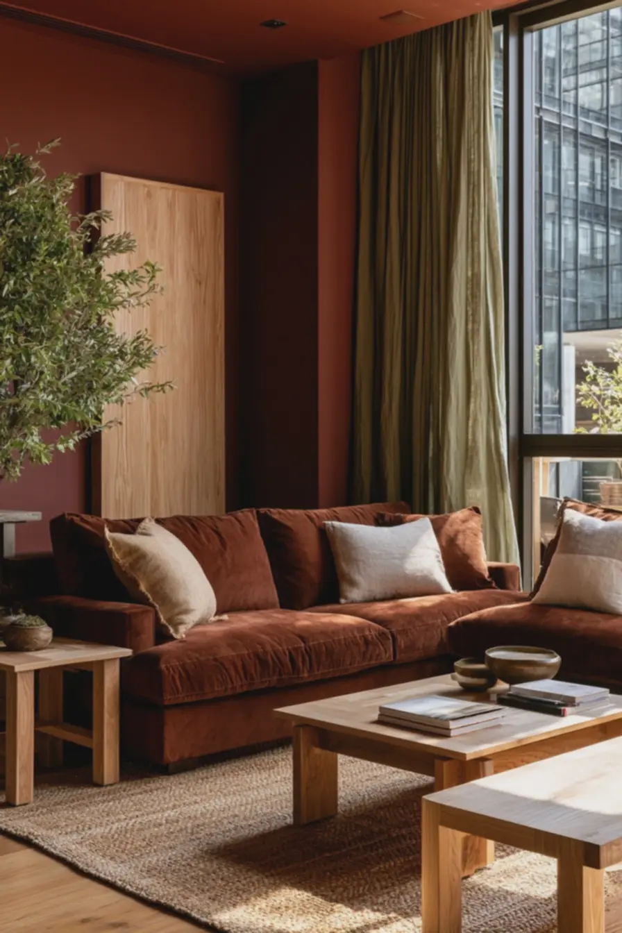 sala-de-estar-com-decoracao-em-tons-terrosos-e-luz-natural-suave-ambienteacolhedor-e-sofisticado Como os tons terrosos renovam a sensação de aconchego e sofisticação na decoração além do bege tradicional sala-de-estar-com-decoracao-em-tons-terrosos-e-luz-natural-suave-ambienteacolhedor-e-sofisticado Como os tons terrosos renovam a sensação de aconchego e sofisticação na decoração além do bege tradicional