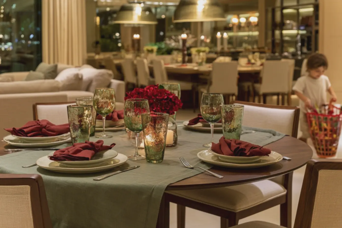 sala-de-jantar-com-mesa-redonda-decorada-para-casal-usando-jogos-americanos-delinho-verde-musgo A mesa do dia a dia pode ficar linda sem parecer montada demais sala-de-jantar-com-mesa-redonda-decorada-para-casal-usando-jogos-americanos-delinho-verde-musgo A mesa do dia a dia pode ficar linda sem parecer montada demais