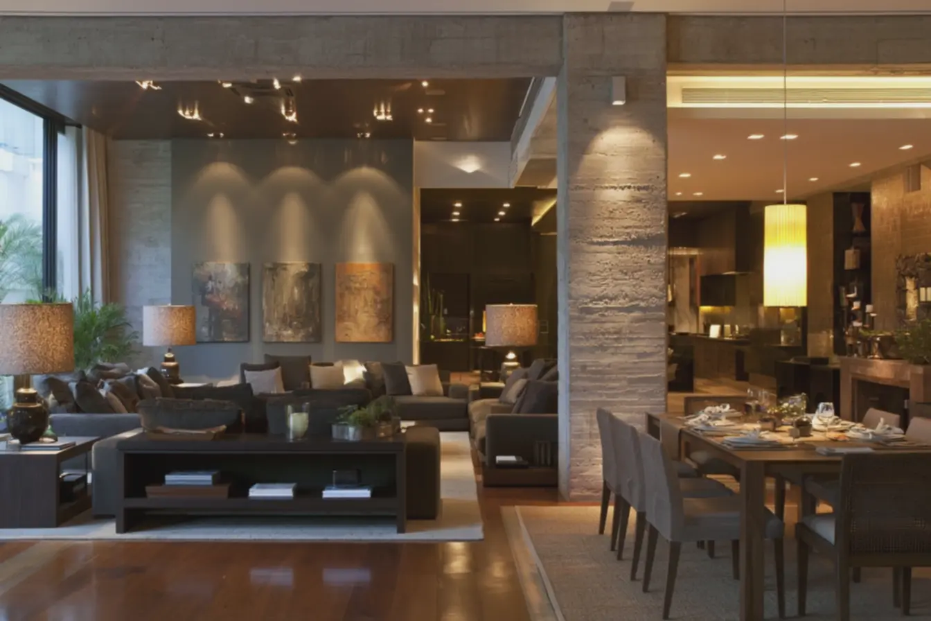 sala-de-jantar-com-multiplas-camadas-de-luz-incluindo-spots-e-pendente-amarelado A iluminação que falta e faz sua sala parecer sem vida mesmo com decoração sofisticada sala-de-jantar-com-multiplas-camadas-de-luz-incluindo-spots-e-pendente-amarelado A iluminação que falta e faz sua sala parecer sem vida mesmo com decoração sofisticada