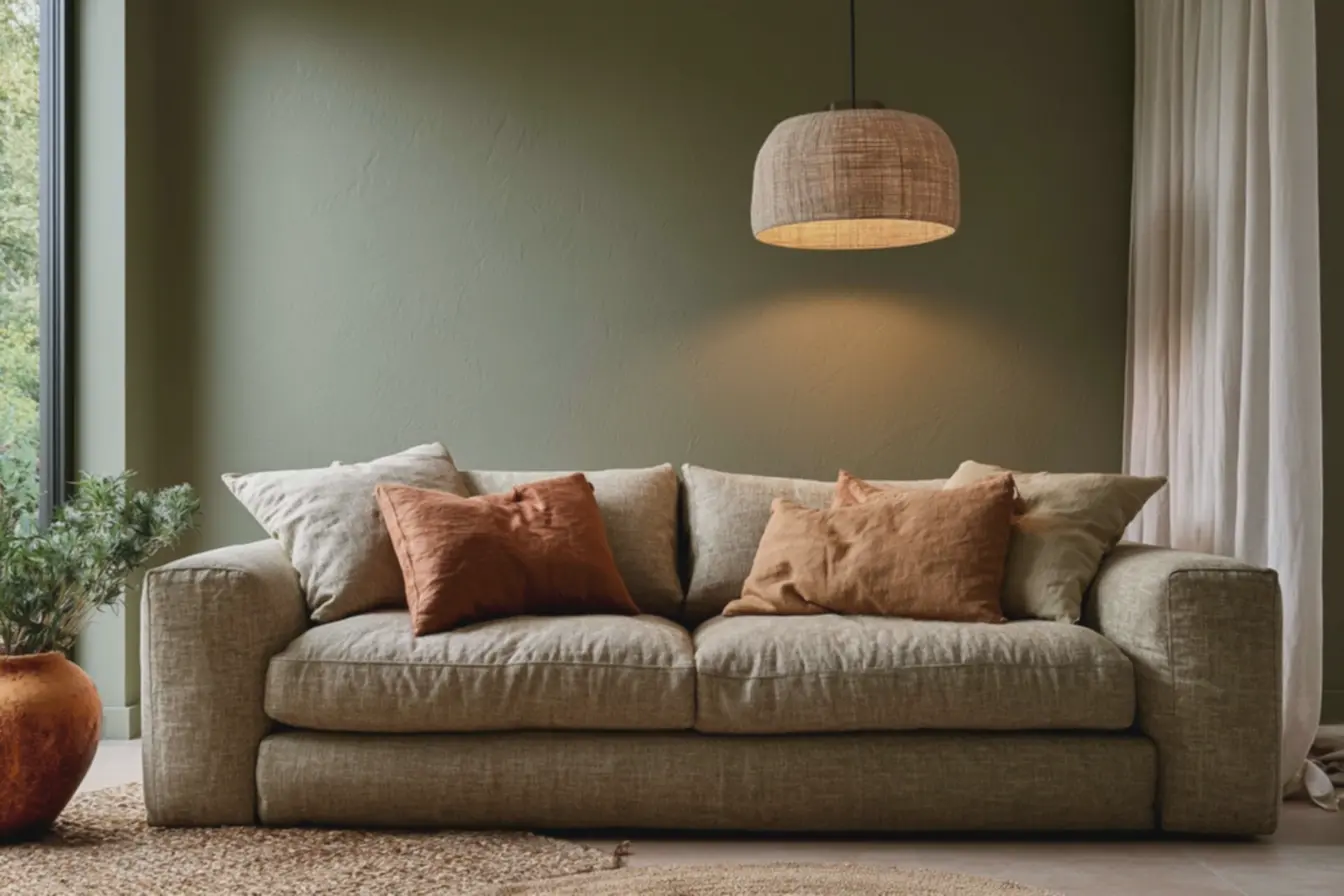 sofa-de-linho-bege-amarronzado-com-almofadas-terracota-combinando-com-parede-emsala-minimalista O calor das cores naturais que está deixando os ambientes minimalistas muito mais acolhedores e vivos sofa-de-linho-bege-amarronzado-com-almofadas-terracota-combinando-com-parede-emsala-minimalista O calor das cores naturais que está deixando os ambientes minimalistas muito mais acolhedores e vivos