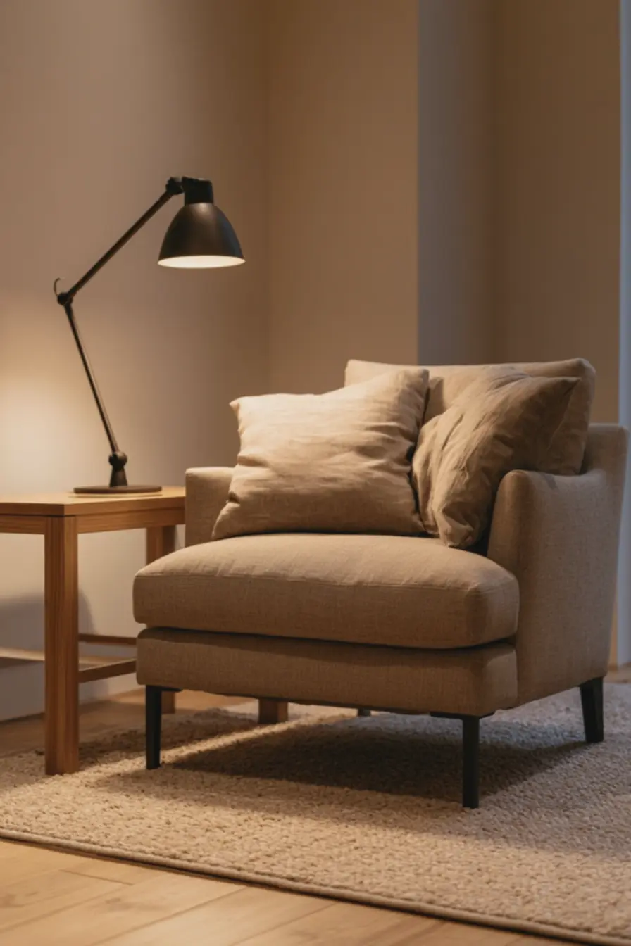 tapete-felpudo-bege-sobre-piso-de-madeira-natural-em-sala-de-leitura-confortavel 7 acessórios surpreendentes que elevam o conforto da sua casa sem complicar a rotina diária tapete-felpudo-bege-sobre-piso-de-madeira-natural-em-sala-de-leitura-confortavel 7 acessórios surpreendentes que elevam o conforto da sua casa sem complicar a rotina diária