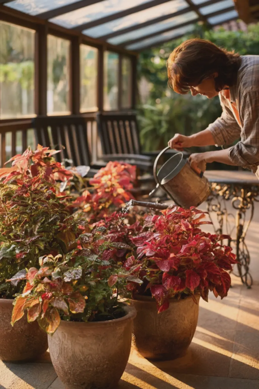 varanda-com-plantas-de-folhagem-colorida-e-moveis-de-madeira-escura-criandoambiente-aconchegante Essas são as plantas com folhagens coloridas que estão fazendo sucesso esse ano varanda-com-plantas-de-folhagem-colorida-e-moveis-de-madeira-escura-criandoambiente-aconchegante Essas são as plantas com folhagens coloridas que estão fazendo sucesso esse ano