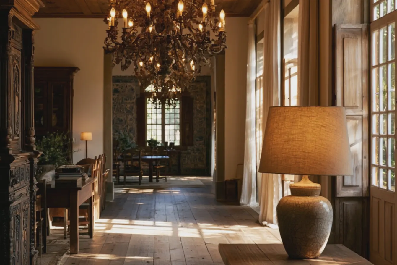 abajur-elegante-de-base-ceramica-craquelada-e-cupula-de-linho-natural-com-luzamarelada-realcando-moveis-escuros Iluminação na decoração colonial: abajures, lustres e luz natural para ambientes históricos abajur-elegante-de-base-ceramica-craquelada-e-cupula-de-linho-natural-com-luzamarelada-realcando-moveis-escuros Iluminação na decoração colonial: abajures, lustres e luz natural para ambientes históricos
