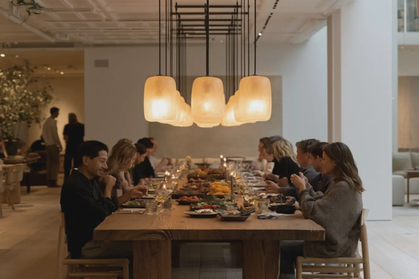 ambiente-contemporaneo-elegante-com-luz-quente-realcando-alimentos-coloridos-eutensilios-brilhantes Pendente sobre mesa de jantar: altura, diâmetro e luz que valorizam refeições ambiente-contemporaneo-elegante-com-luz-quente-realcando-alimentos-coloridos-eutensilios-brilhantes Pendente sobre mesa de jantar: altura, diâmetro e luz que valorizam refeições