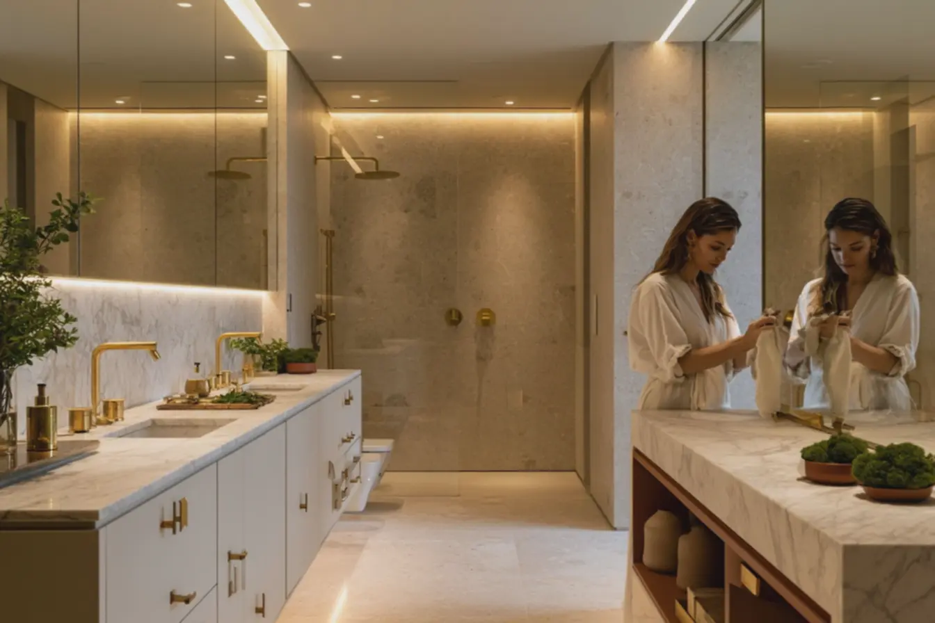 ambiente-de-banheiro-sofisticado-com-decoracao-funcional-e-elementos-douradosharmoniosos Veja como usar tons de dourado na decoração sem exagerar, segundo especialistas ambiente-de-banheiro-sofisticado-com-decoracao-funcional-e-elementos-douradosharmoniosos Veja como usar tons de dourado na decoração sem exagerar, segundo especialistas