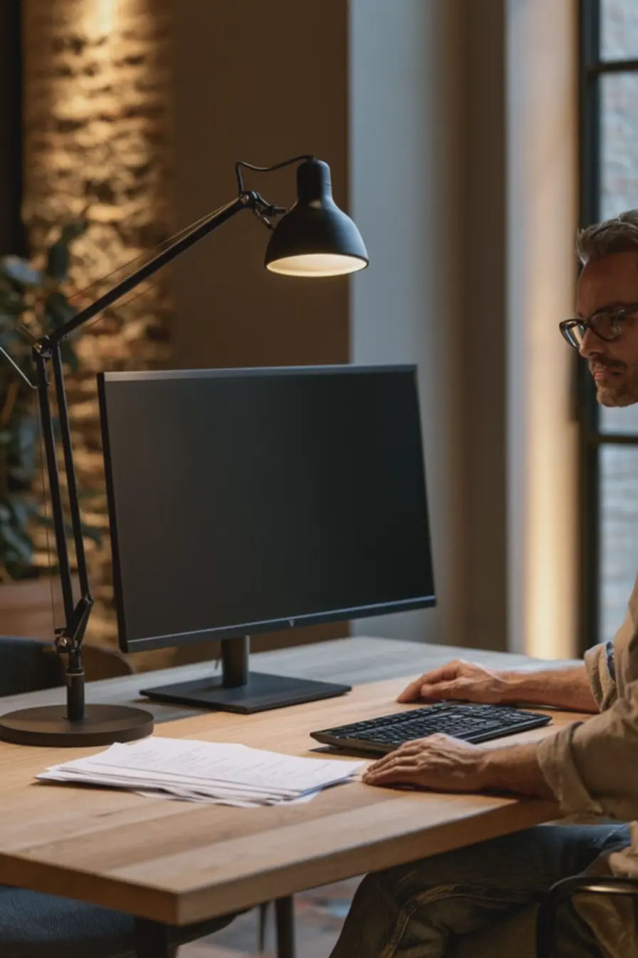 ambiente-de-trabalho-em-casa-com-luz-ambiente-quente-e-difusa-de-janela-lateralpara-melhorar-foco-e-produtividade Decoração de home office: iluminação de tarefa que reduz fadiga e aumenta foco ambiente-de-trabalho-em-casa-com-luz-ambiente-quente-e-difusa-de-janela-lateralpara-melhorar-foco-e-produtividade Decoração de home office: iluminação de tarefa que reduz fadiga e aumenta foco