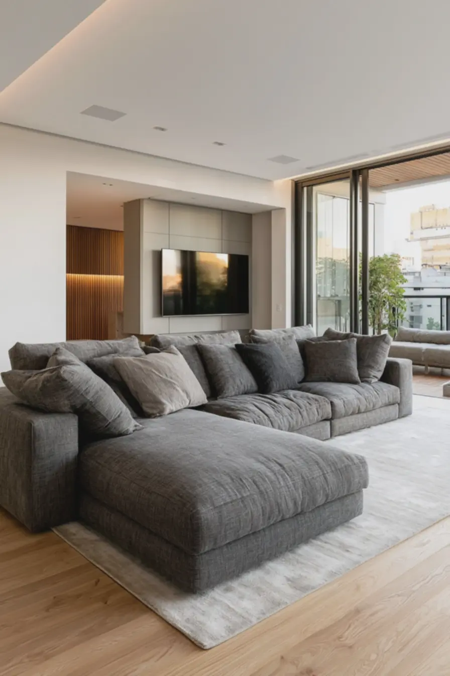 ambiente-interno-com-circulacao-estreita-entre-sofa-europeu-grande-e-painel-detv-minimalista Móveis europeus em apartamentos brasileiros: ajuste de escala e proporções ambiente-interno-com-circulacao-estreita-entre-sofa-europeu-grande-e-painel-detv-minimalista Móveis europeus em apartamentos brasileiros: ajuste de escala e proporções