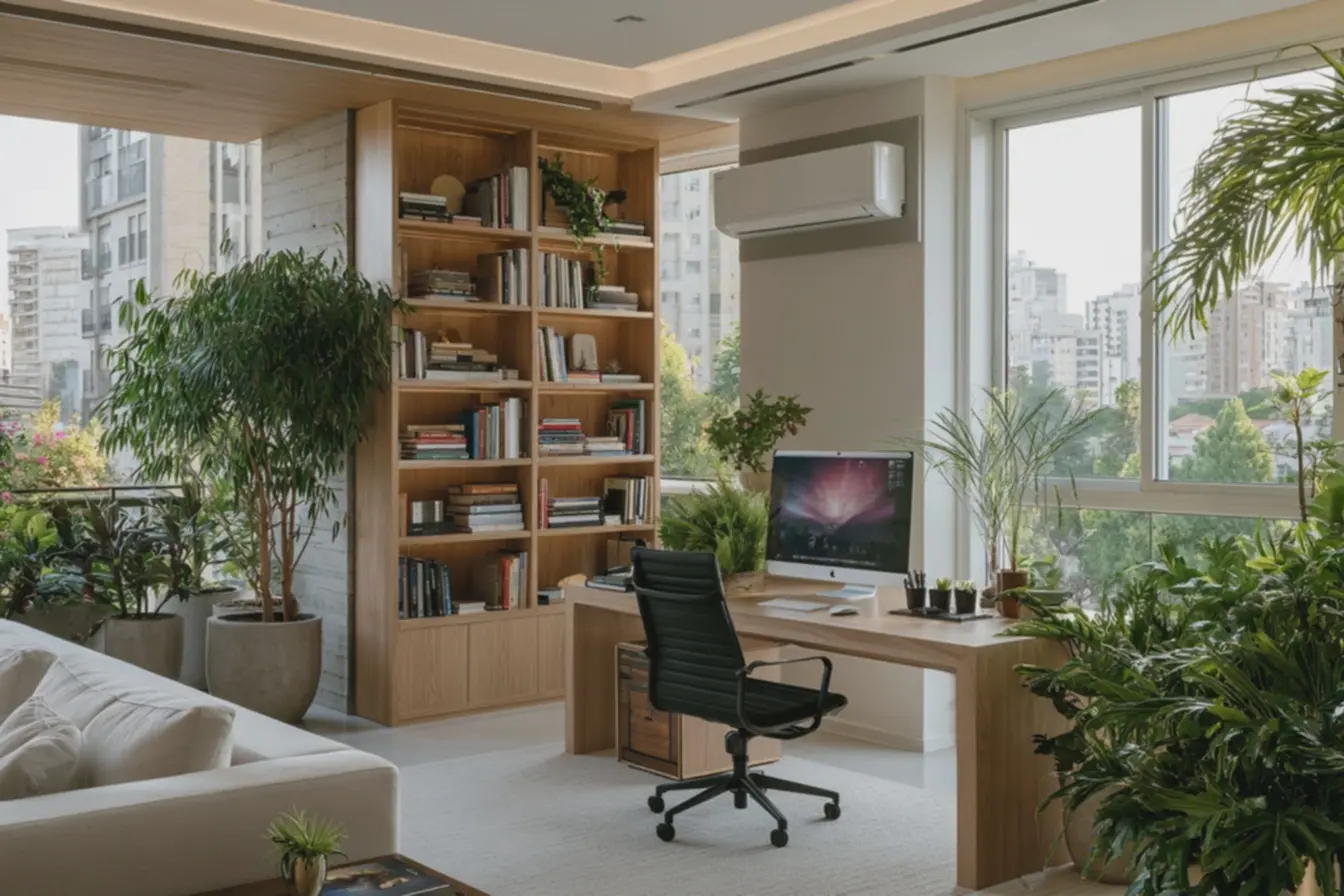 ambiente-neutro-com-detalhes-em-madeira-estantes-plantas-iluminacao-naturalforte Ar condicionado quente-frio silencioso: características que garantem conforto acústico ambiente-neutro-com-detalhes-em-madeira-estantes-plantas-iluminacao-naturalforte Ar condicionado quente-frio silencioso: características que garantem conforto acústico