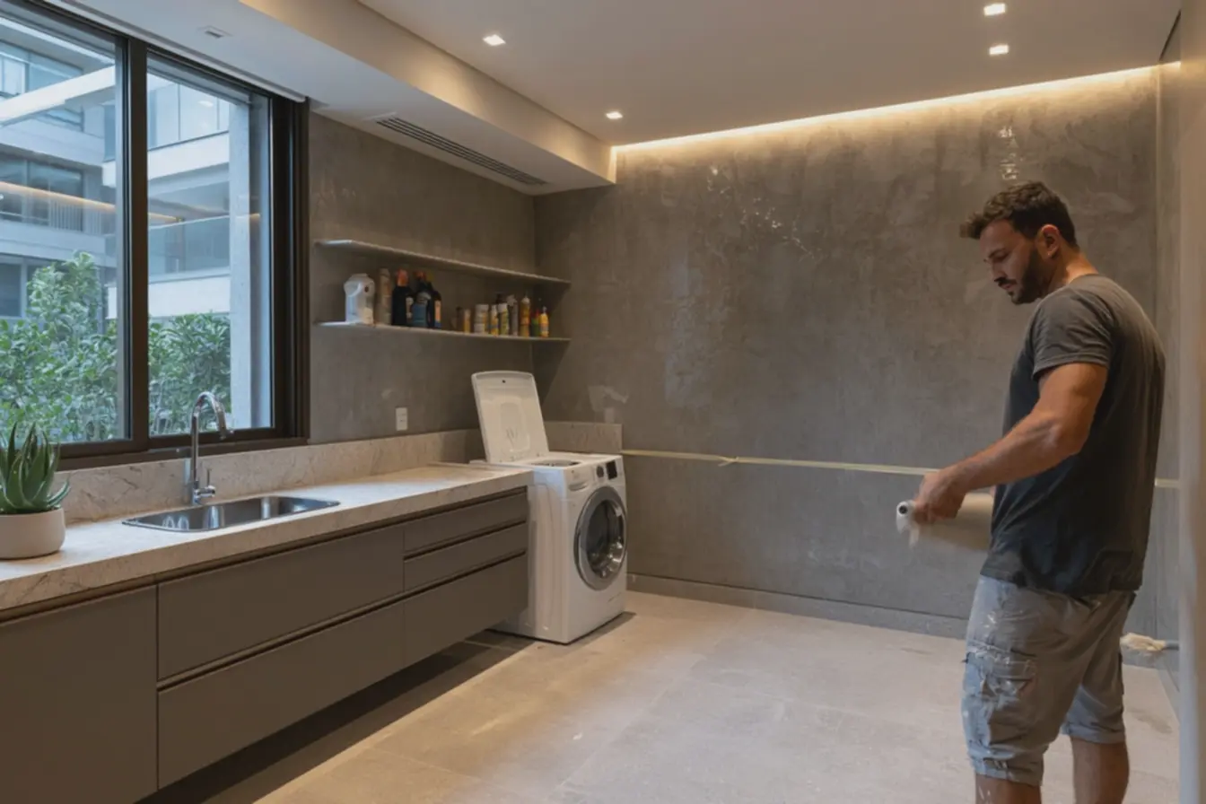 ambiente-pratico-com-pia-inox-e-bancada-granito-valorizado-por-pintura-cinzatexturizada Pintar parede de destaque: o detalhe que muda a energia da sua casa ambiente-pratico-com-pia-inox-e-bancada-granito-valorizado-por-pintura-cinzatexturizada Pintar parede de destaque: o detalhe que muda a energia da sua casa