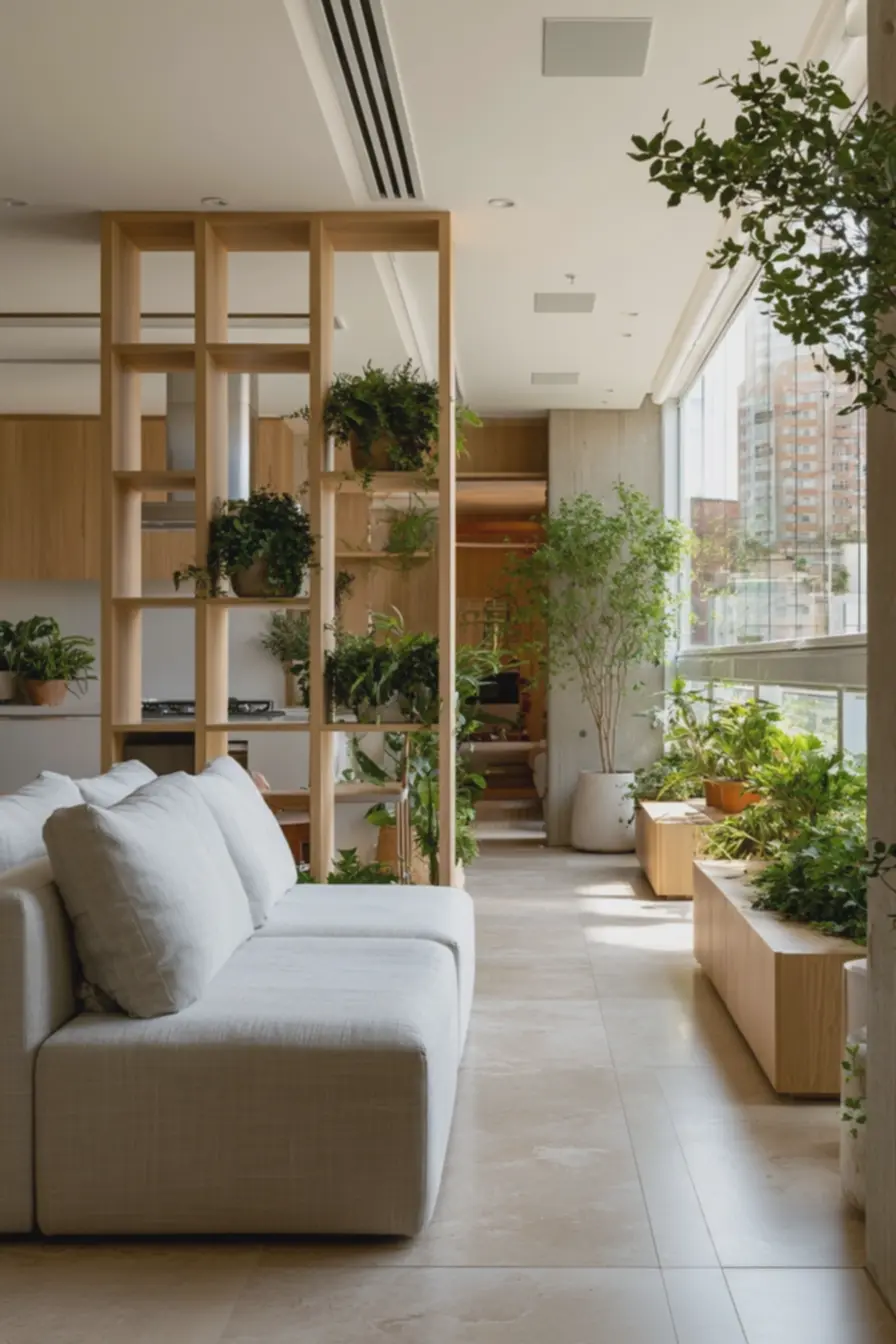 apartamento-pequeno-com-setorizacao-por-estante-vazada-branca-integrando-sala-ecozinha Setorização sem paredes: soluções de mobiliário que ampliam apartamentos pequenos apartamento-pequeno-com-setorizacao-por-estante-vazada-branca-integrando-sala-ecozinha Setorização sem paredes: soluções de mobiliário que ampliam apartamentos pequenos