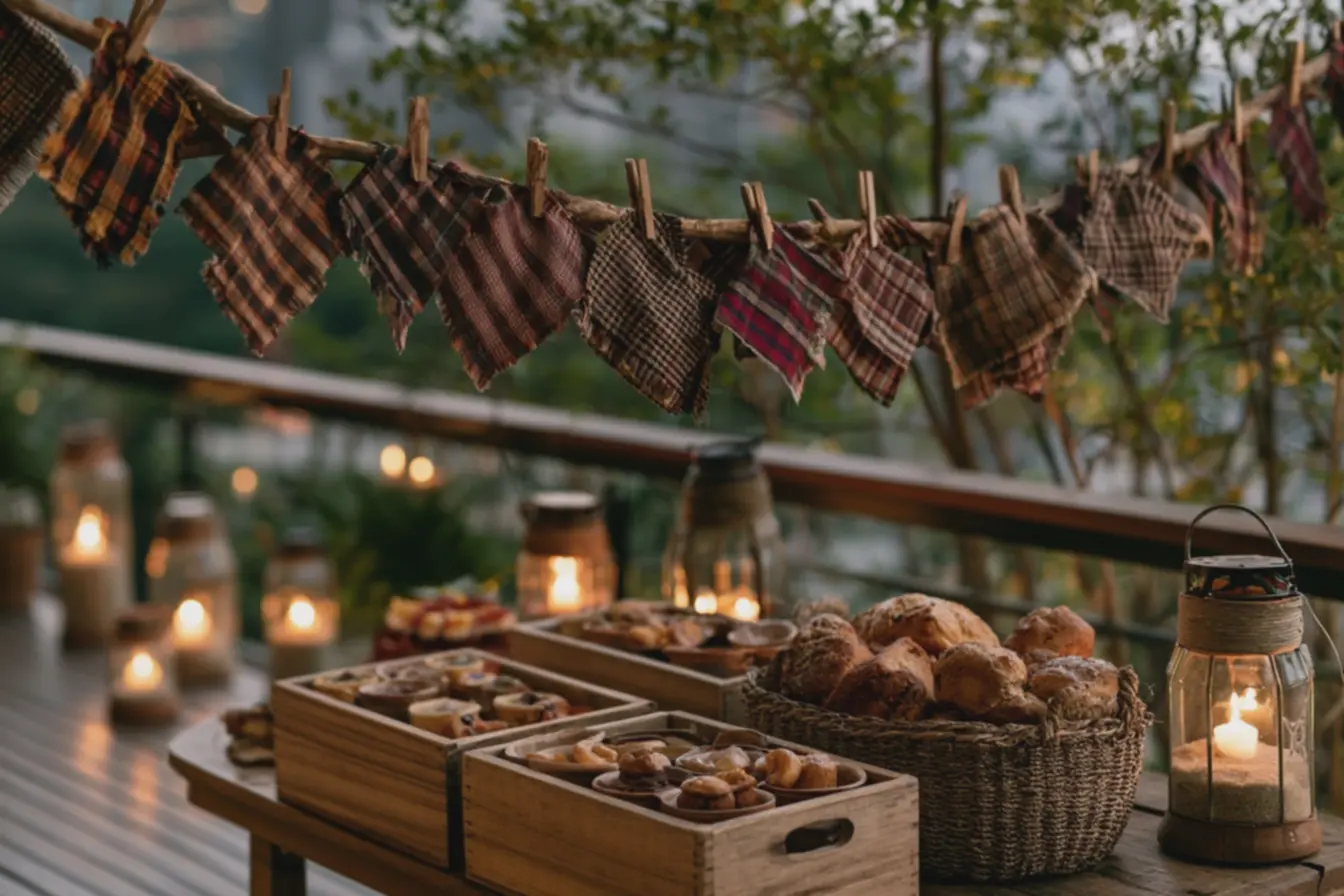 bandeirinhas-de-retalhos-xadrez-em-tons-terrosos-penduradas-com-ganchos-demadeira-rusticos Decoração sustentável para festa junina em casa: reuse itens simples com cara tradicional bandeirinhas-de-retalhos-xadrez-em-tons-terrosos-penduradas-com-ganchos-demadeira-rusticos Decoração sustentável para festa junina em casa: reuse itens simples com cara tradicional
