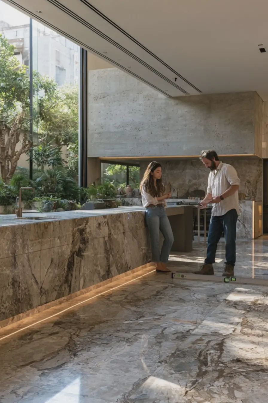 cliente-e-profissional-conferindo-alinhamento-preciso-de-placas-de-pedra-naturalem-grande-formato Revestimentos grandes além do porcelanato: cerâmica, cimento e pedras em escala maior cliente-e-profissional-conferindo-alinhamento-preciso-de-placas-de-pedra-naturalem-grande-formato Revestimentos grandes além do porcelanato: cerâmica, cimento e pedras em escala maior
