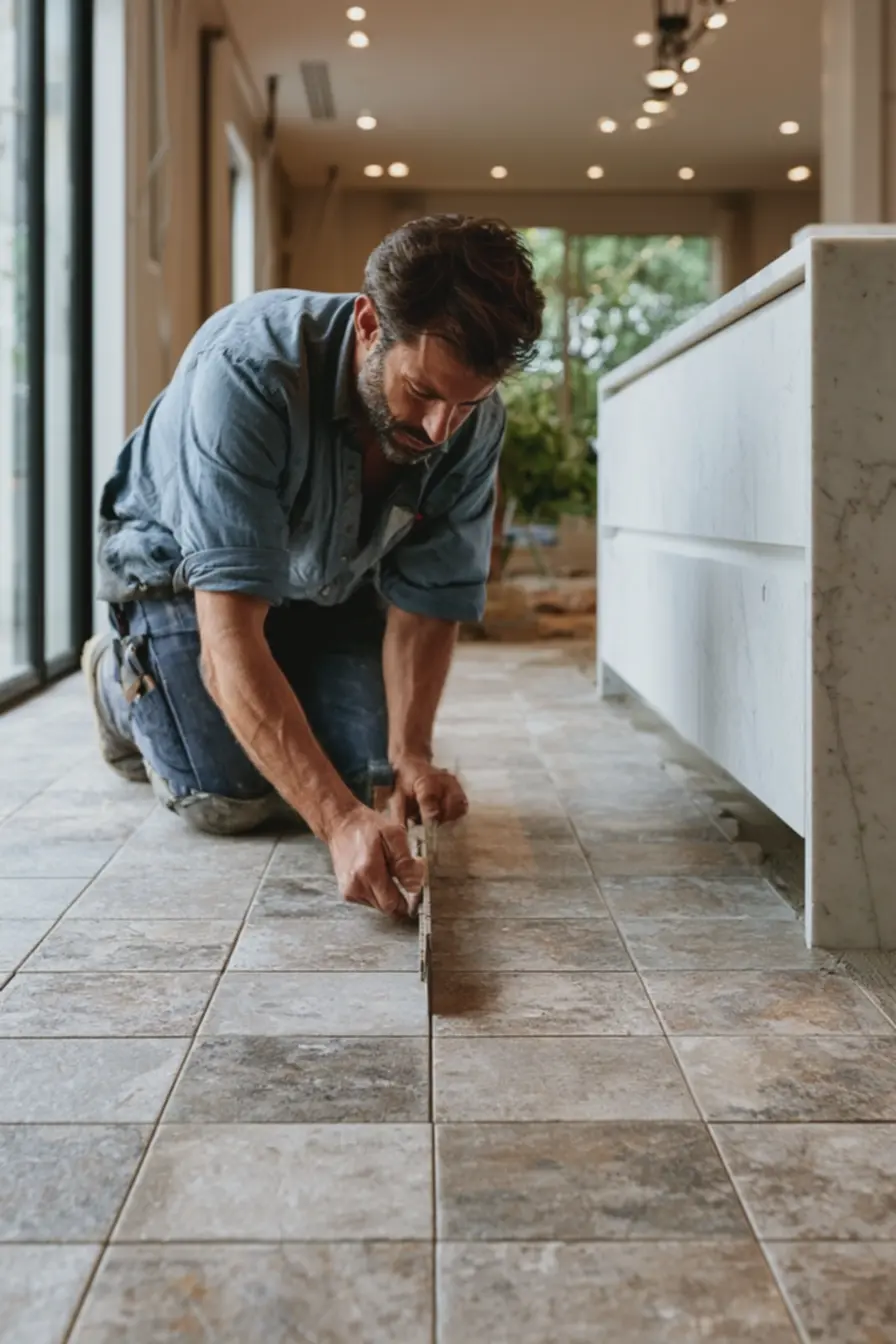 close-de-instalacao-de-piso-ceramico-cinza-claro-na-cozinha-com-pecas-medias Tamanho e acabamento do piso: escolha que alarga ou aperta cada ambiente close-de-instalacao-de-piso-ceramico-cinza-claro-na-cozinha-com-pecas-medias Tamanho e acabamento do piso: escolha que alarga ou aperta cada ambiente