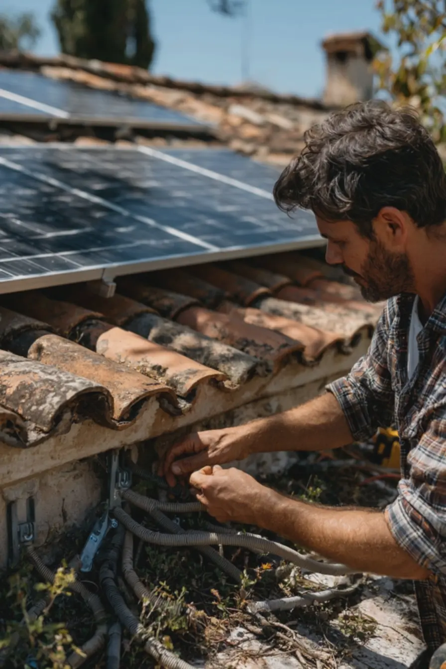 close-de-tecnico-organizando-cabos-de-painel-solar-com-conduites-pintados Painel solar no telhado: impacto na estética, manutenção e preço na revenda close-de-tecnico-organizando-cabos-de-painel-solar-com-conduites-pintados Painel solar no telhado: impacto na estética, manutenção e preço na revenda