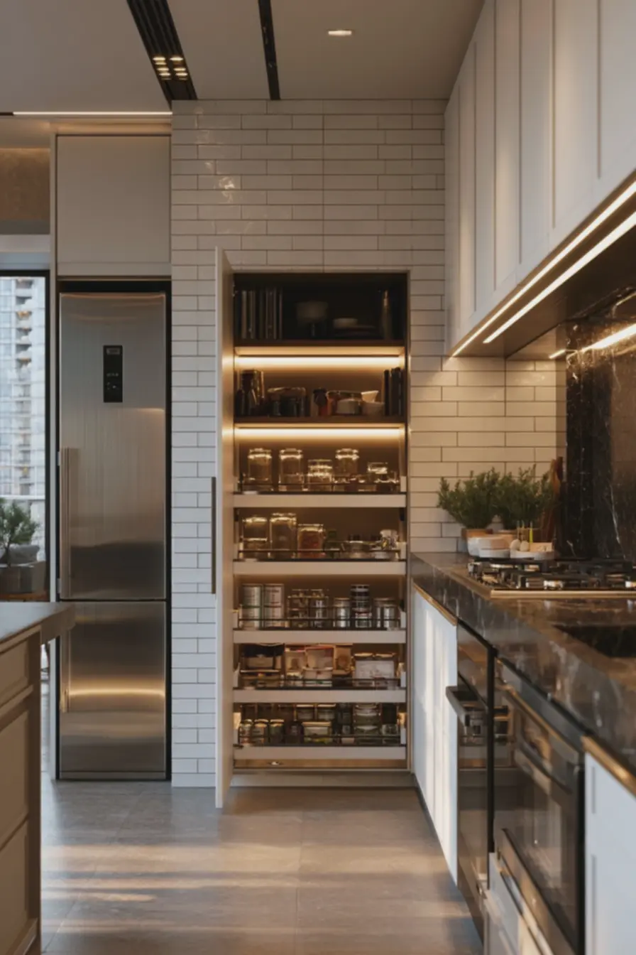 close-em-despensa-deslizante-branca-entre-geladeira-inox-e-parede-de-azulejosbrancos-com-prateleiras-organizadas Tendências na decoração de cozinhas que escondem detalhes surpreendentes close-em-despensa-deslizante-branca-entre-geladeira-inox-e-parede-de-azulejosbrancos-com-prateleiras-organizadas Tendências na decoração de cozinhas que escondem detalhes surpreendentes