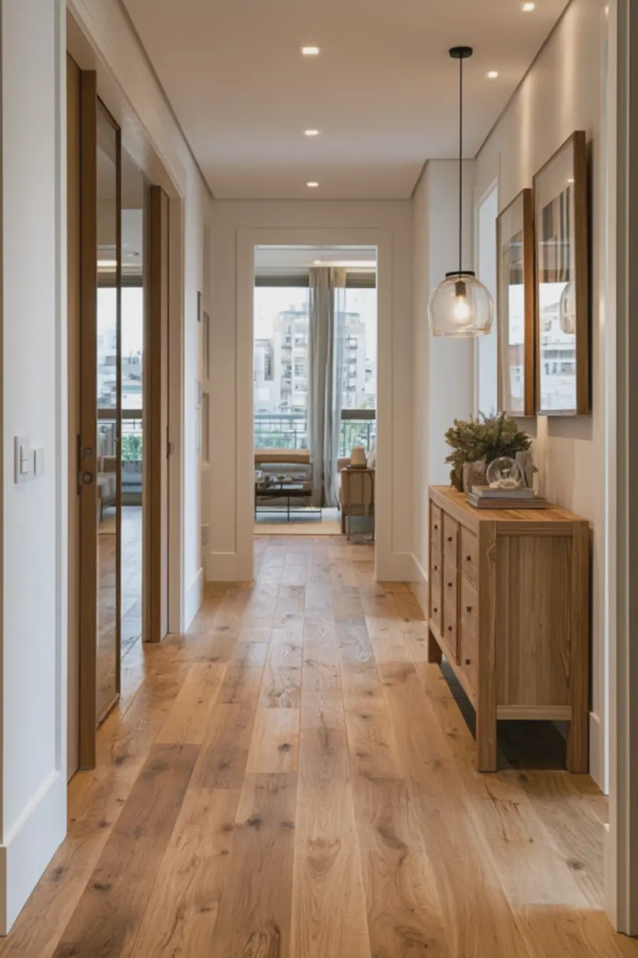 corredor-estreito-residencial-com-aparador-madeira-clara-altura-ideal-entre-75-e85-centimetros Altura ideal do aparador: equilibrando quadros, espelhos e luminárias no corredor corredor-estreito-residencial-com-aparador-madeira-clara-altura-ideal-entre-75-e85-centimetros Altura ideal do aparador: equilibrando quadros, espelhos e luminárias no corredor