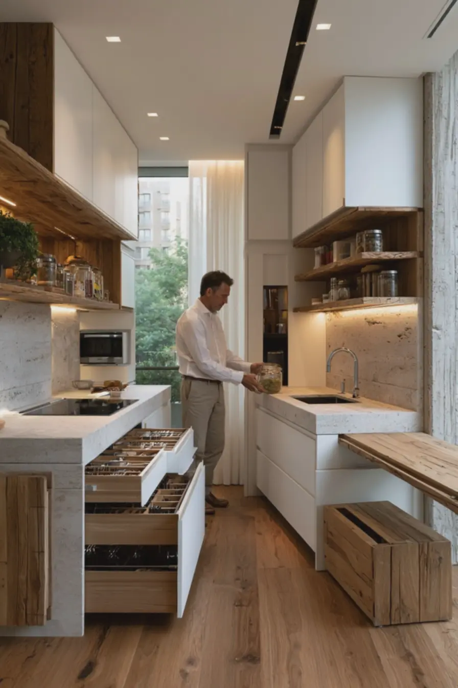 cozinha-funcional-em-apartamento-pequeno-com-armarios-brancos-foscos-e-gavetasorganizadoras-abertas Modelos de apartamento pequeno: ideias que ampliam espaço e estilo rápido cozinha-funcional-em-apartamento-pequeno-com-armarios-brancos-foscos-e-gavetasorganizadoras-abertas Modelos de apartamento pequeno: ideias que ampliam espaço e estilo rápido