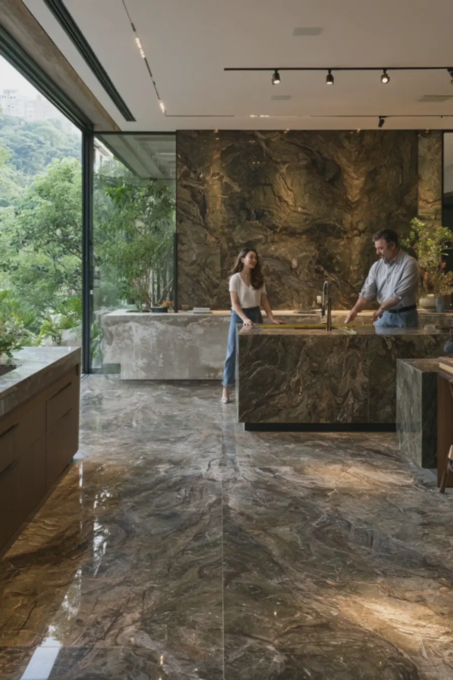 cozinha-moderna-revestida-com-grandes-placas-de-pedra-natural-bookmatch-efeitomonolitico Revestimentos grandes além do porcelanato: cerâmica, cimento e pedras em escala maior cozinha-moderna-revestida-com-grandes-placas-de-pedra-natural-bookmatch-efeitomonolitico Revestimentos grandes além do porcelanato: cerâmica, cimento e pedras em escala maior