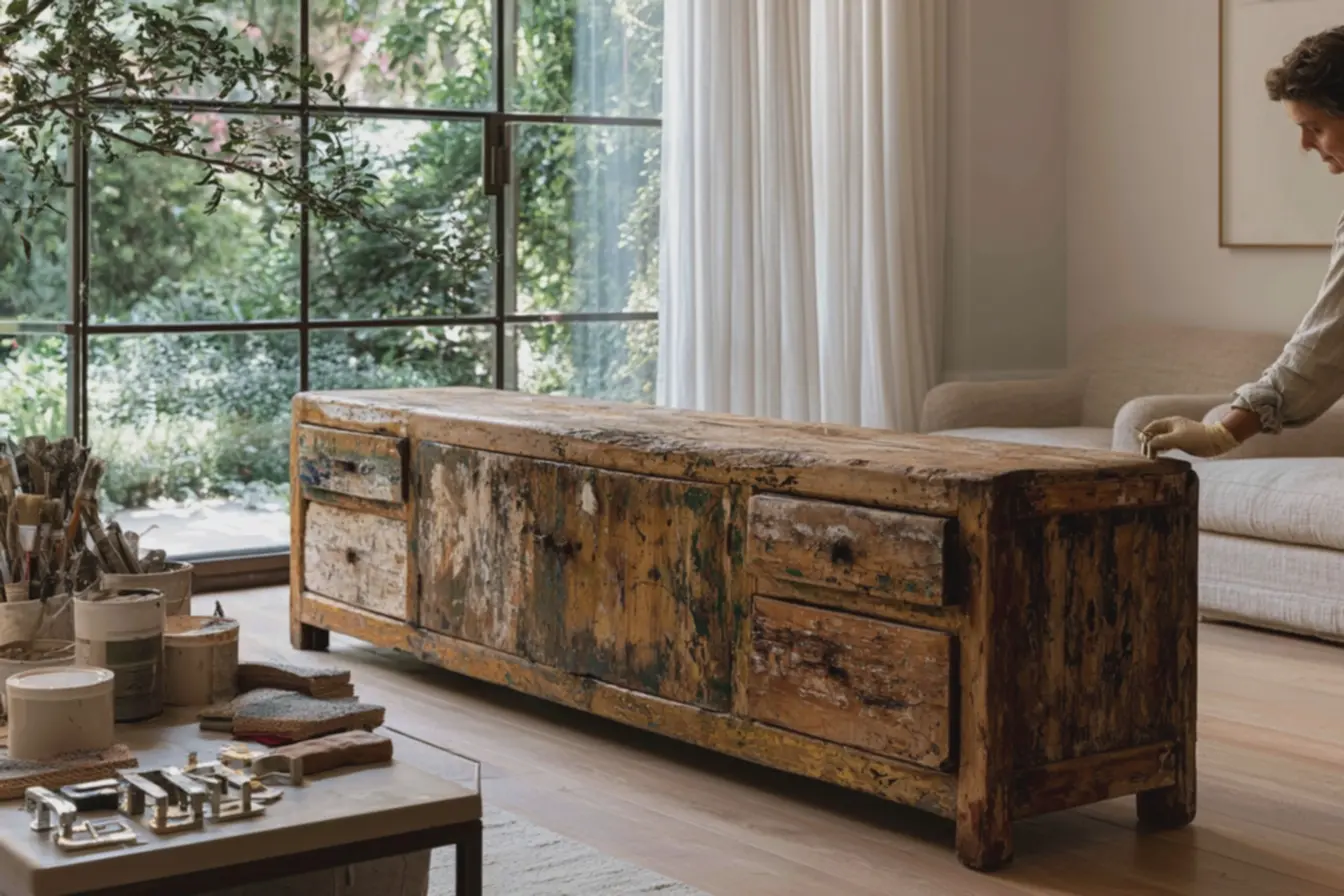 decoracao-de-sala-com-poltronas-estofadas-piso-de-madeira-clara-e-estantereformada-com-detalhes-de-madeira-desgastada Reforma de móveis: o detalhe simples que muda tudo na sua decoração decoracao-de-sala-com-poltronas-estofadas-piso-de-madeira-clara-e-estantereformada-com-detalhes-de-madeira-desgastada Reforma de móveis: o detalhe simples que muda tudo na sua decoração