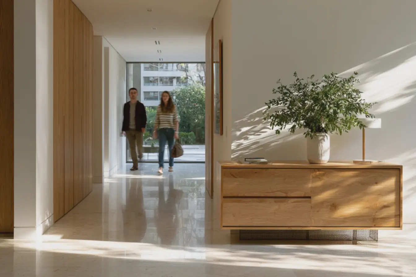 decoracao-minimalista-com-comoda-fina-e-acessorios-discretos-otimizandocorredores-largos Aparador ou cômoda: medidas e proporções que funcionam em corredores estreitos decoracao-minimalista-com-comoda-fina-e-acessorios-discretos-otimizandocorredores-largos Aparador ou cômoda: medidas e proporções que funcionam em corredores estreitos