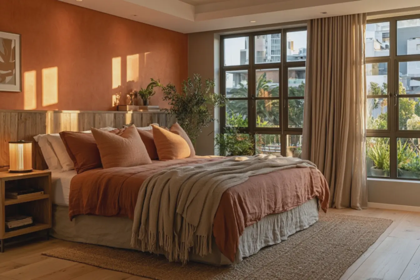 decoracao-sofisticada-com-manta-de-la-e-tapete-de-fibras-naturais-em-quartoacolhedor Laranja no quarto: escolher o tom certo para dormir bem sem abrir mão do calor decoracao-sofisticada-com-manta-de-la-e-tapete-de-fibras-naturais-em-quartoacolhedor Laranja no quarto: escolher o tom certo para dormir bem sem abrir mão do calor