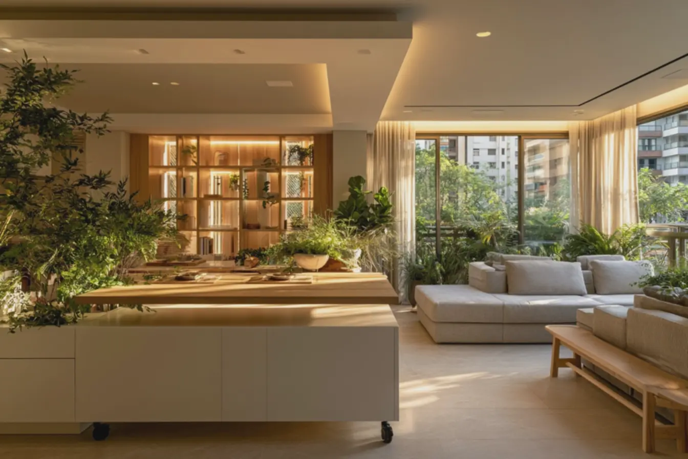 design-moderno-com-plantas-e-tecidos-naturais-criando-atmosfera-arejada-efuncional-em-apartamento-compacto Setorização sem paredes: soluções de mobiliário que ampliam apartamentos pequenos design-moderno-com-plantas-e-tecidos-naturais-criando-atmosfera-arejada-efuncional-em-apartamento-compacto Setorização sem paredes: soluções de mobiliário que ampliam apartamentos pequenos