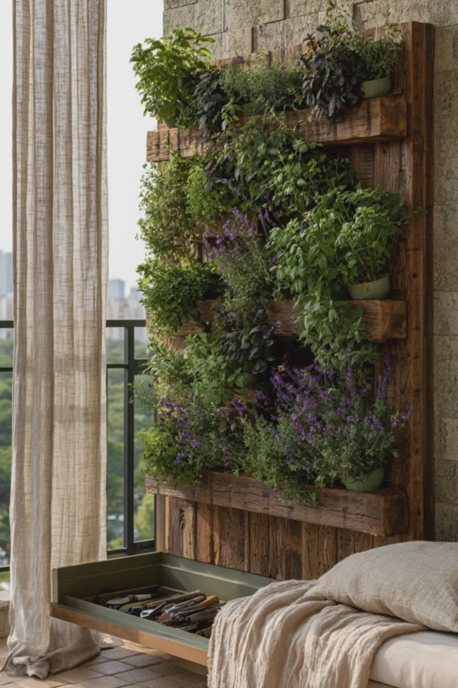 detalhe-de-jardim-vertical-em-varanda-pequena-com-vasos-plasticos-fixados-empainel-de-madeira-reciclada Decoração de varanda: ideias inesperadas para renovar seu espaço com charme detalhe-de-jardim-vertical-em-varanda-pequena-com-vasos-plasticos-fixados-empainel-de-madeira-reciclada Decoração de varanda: ideias inesperadas para renovar seu espaço com charme