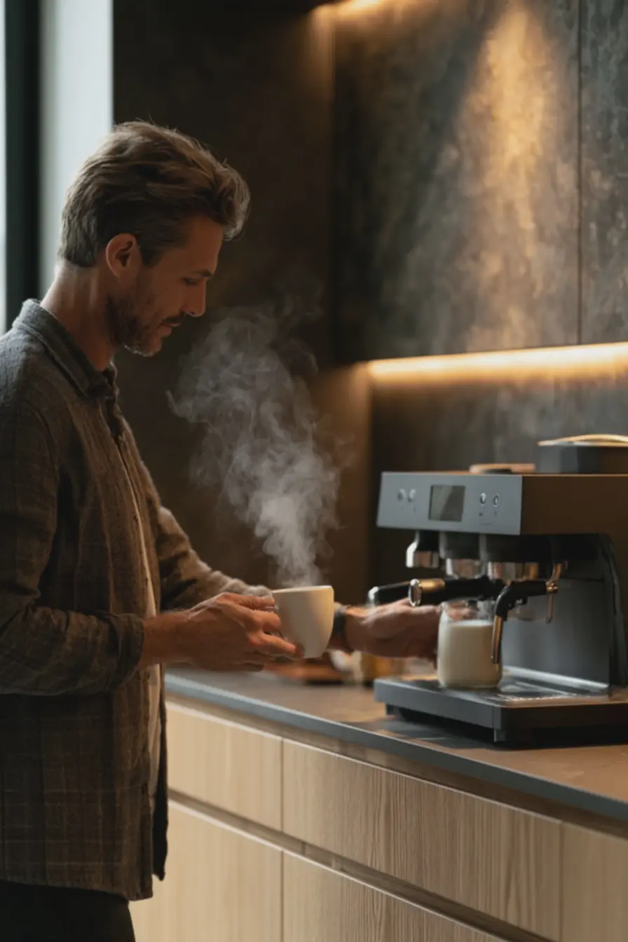 disposicao-ergonomica-em-balcao-estreito-com-espaco-negativo-para-facil-uso-damaquina-de-cafe-e-jarro-de-leite Máquinas grandes, espaços pequenos: equilibrando escala no canto do café disposicao-ergonomica-em-balcao-estreito-com-espaco-negativo-para-facil-uso-damaquina-de-cafe-e-jarro-de-leite Máquinas grandes, espaços pequenos: equilibrando escala no canto do café