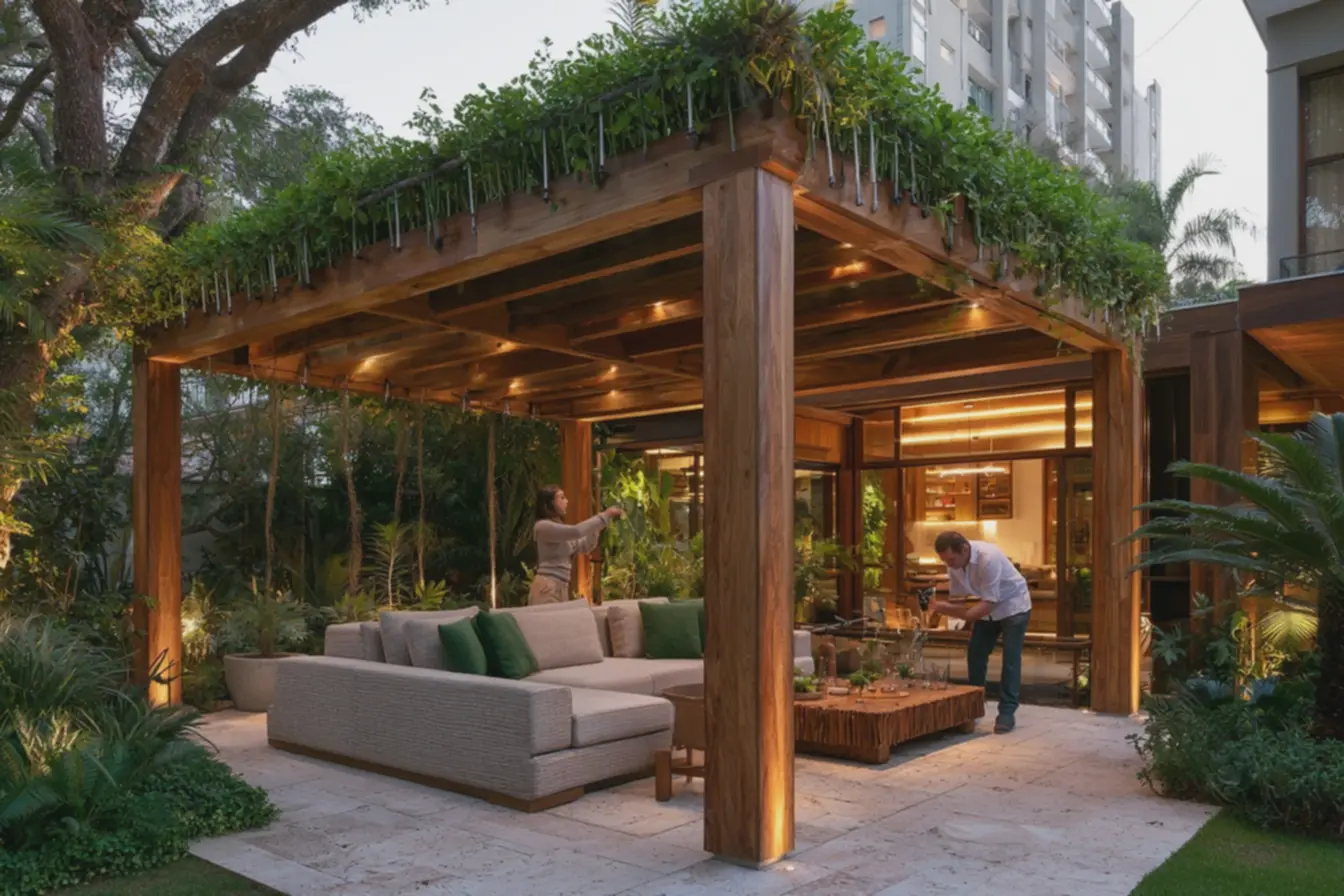 estrutura-de-pergolado-com-vigas-e-ripas-alinhadas-acabamento-natural-madeiraclara-movel-de-jardim-confortavel Pergolado de madeira no quintal: o detalhe que muda o clima do seu espaço estrutura-de-pergolado-com-vigas-e-ripas-alinhadas-acabamento-natural-madeiraclara-movel-de-jardim-confortavel Pergolado de madeira no quintal: o detalhe que muda o clima do seu espaço