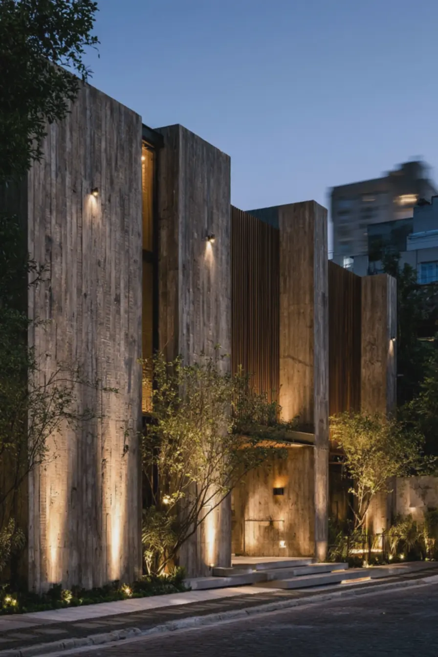 fachada-contemporanea-com-iluminacao-quente-entre-2700-e-3000-kelvinsvalorizando-superficie-aspera-e-criando-atmosfera-acolhedora Fachadas modernas que brilham à noite: iluminação e efeitos que valorizam volumes fachada-contemporanea-com-iluminacao-quente-entre-2700-e-3000-kelvinsvalorizando-superficie-aspera-e-criando-atmosfera-acolhedora Fachadas modernas que brilham à noite: iluminação e efeitos que valorizam volumes